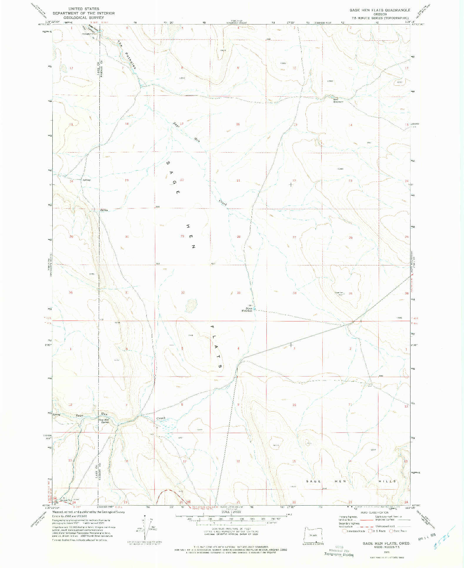 USGS 1:24000-SCALE QUADRANGLE FOR SAGE HEN FLATS, OR 1971