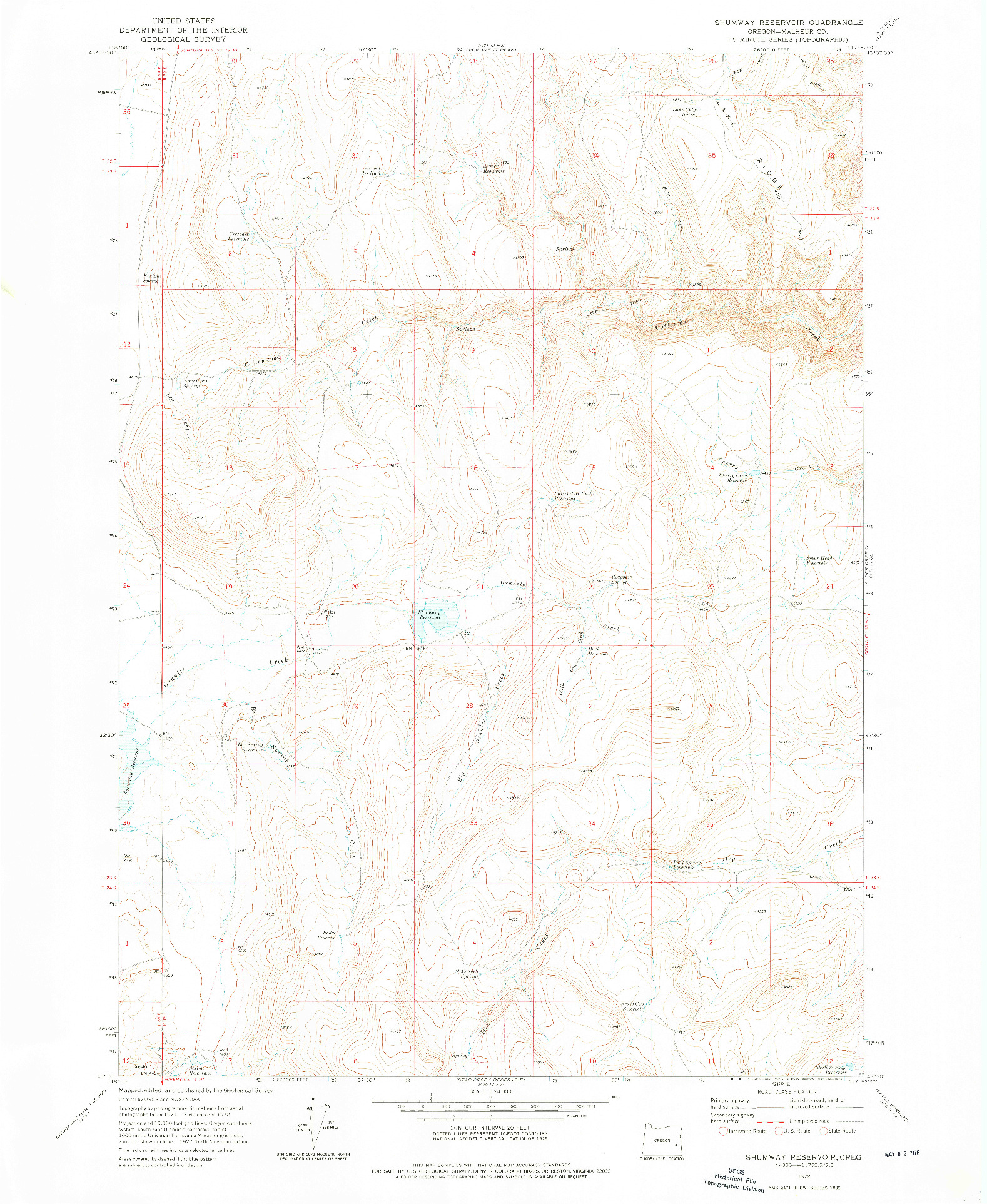 USGS 1:24000-SCALE QUADRANGLE FOR SHUMWAY RESERVOIR, OR 1972