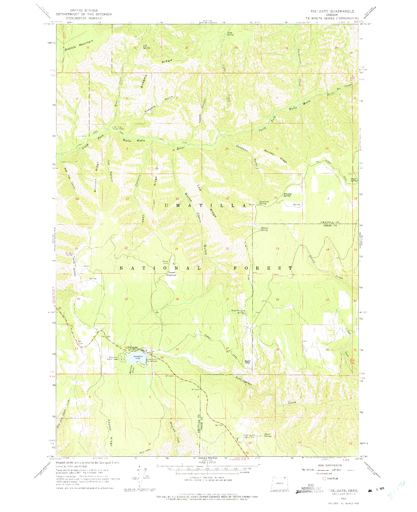 USGS 1:24000-SCALE QUADRANGLE FOR TOLLGATE, OR 1963