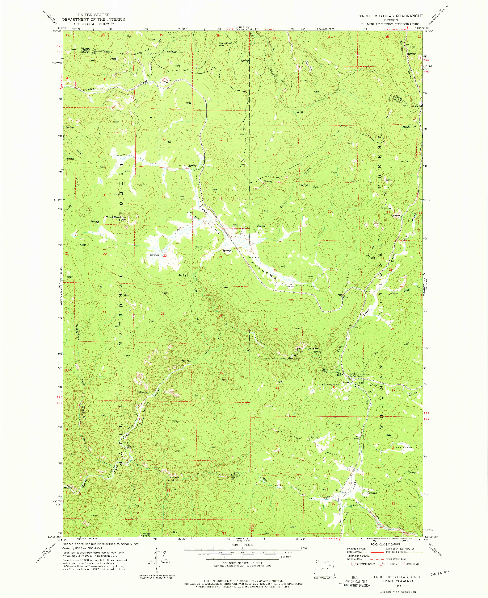 USGS 1:24000-SCALE QUADRANGLE FOR TROUT MEADOWS, OR 1972