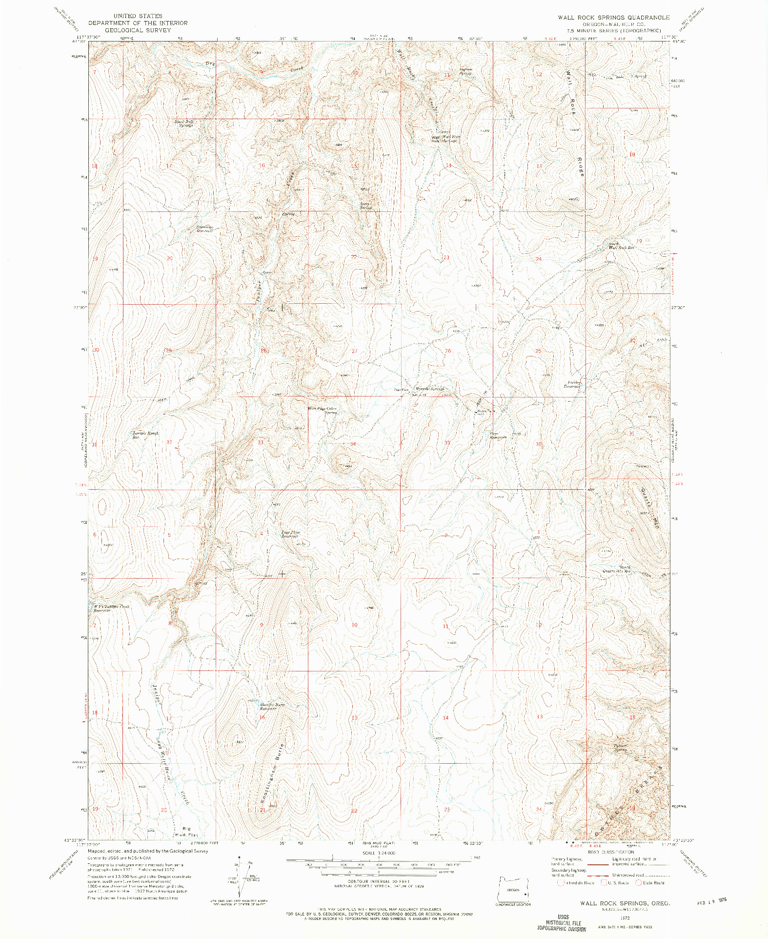 USGS 1:24000-SCALE QUADRANGLE FOR WALL ROCK SPRINGS, OR 1972