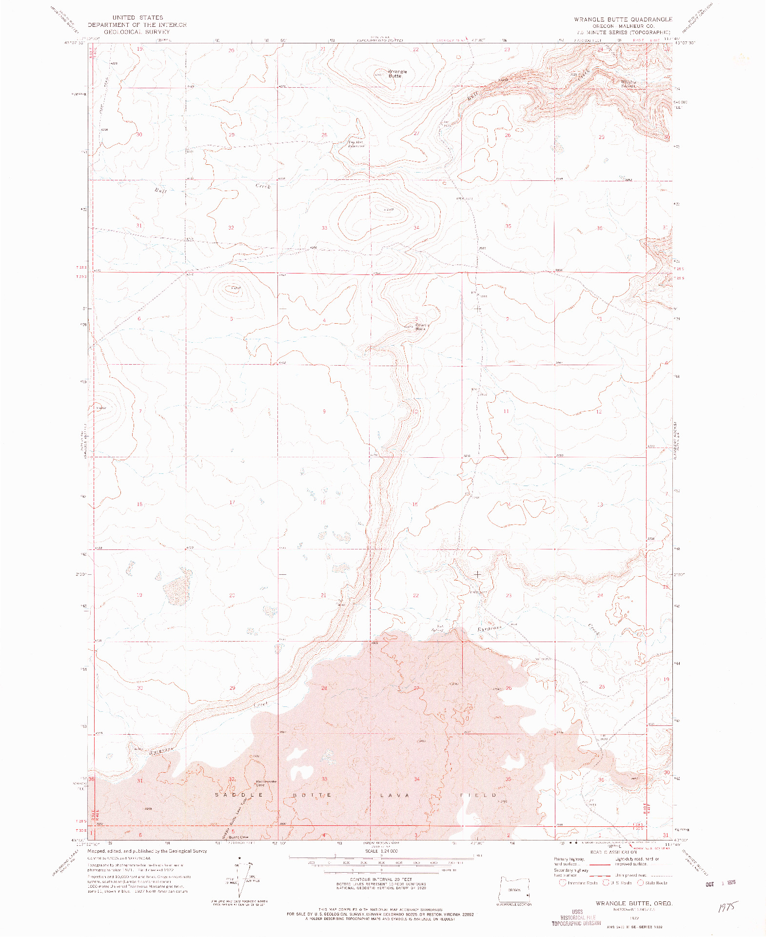 USGS 1:24000-SCALE QUADRANGLE FOR WRANGLE BUTTE, OR 1972