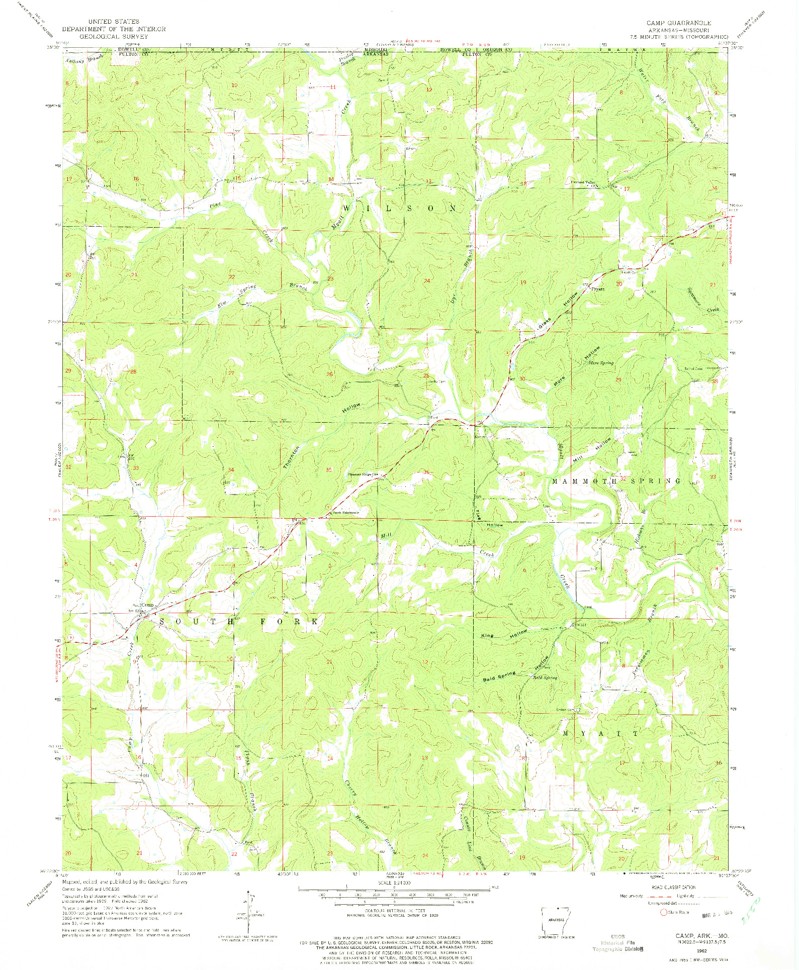 USGS 1:24000-SCALE QUADRANGLE FOR CAMP, AR 1962