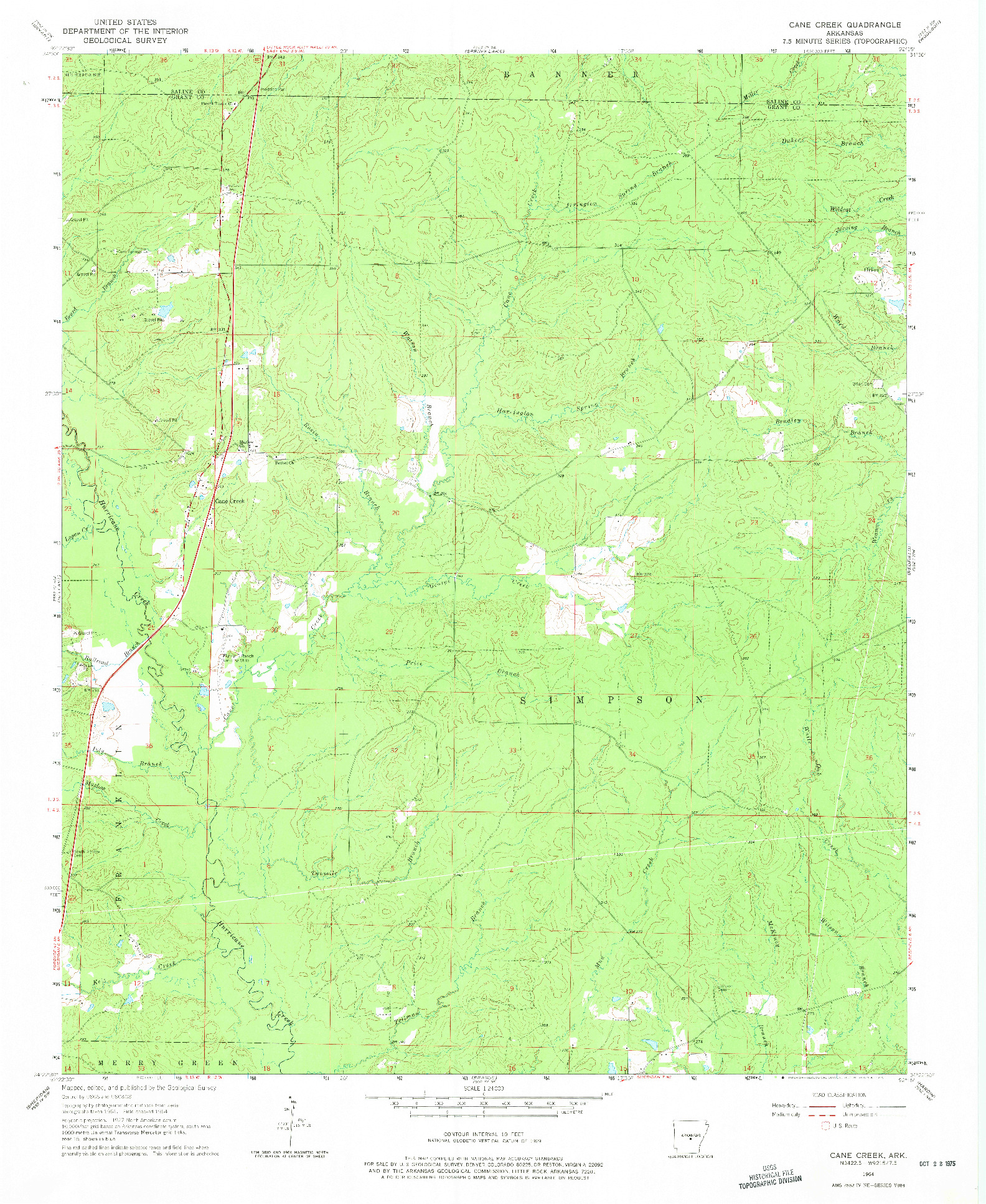USGS 1:24000-SCALE QUADRANGLE FOR CANE CREEK, AR 1964