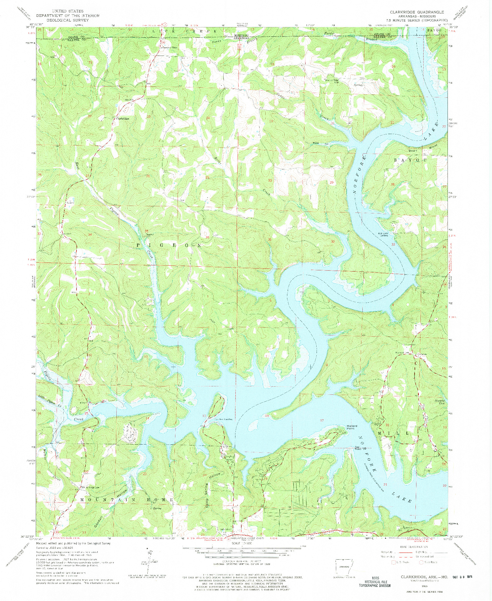 USGS 1:24000-SCALE QUADRANGLE FOR CLARKRIDGE, AR 1965