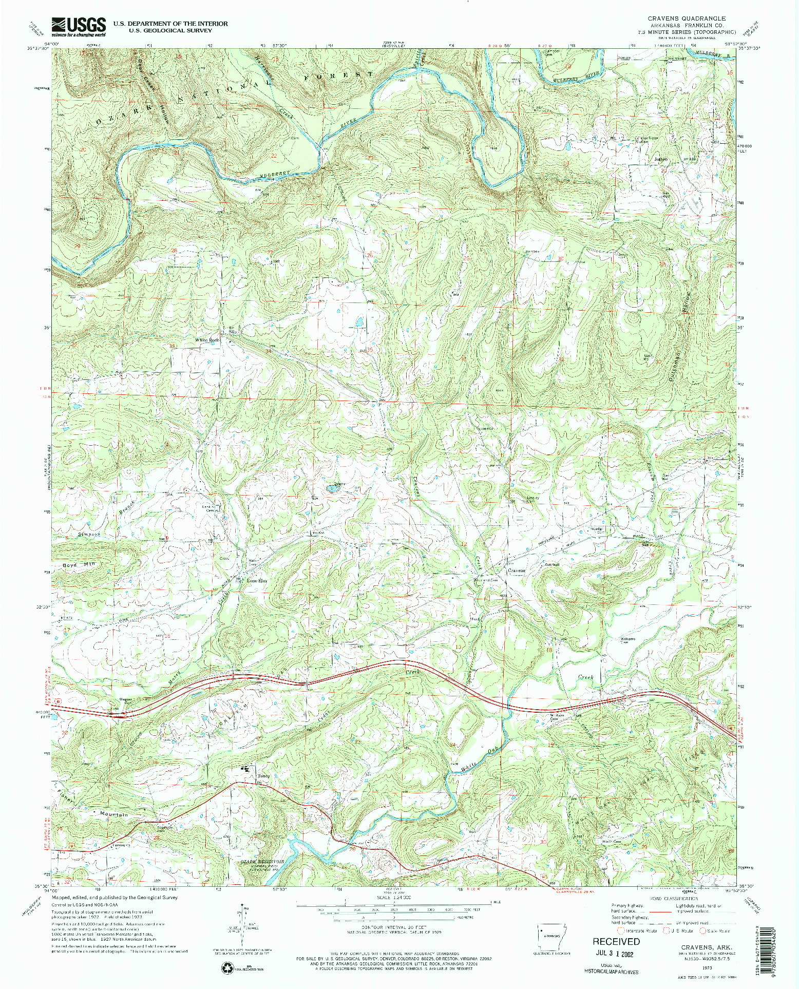 USGS 1:24000-SCALE QUADRANGLE FOR CRAVENS, AR 1973