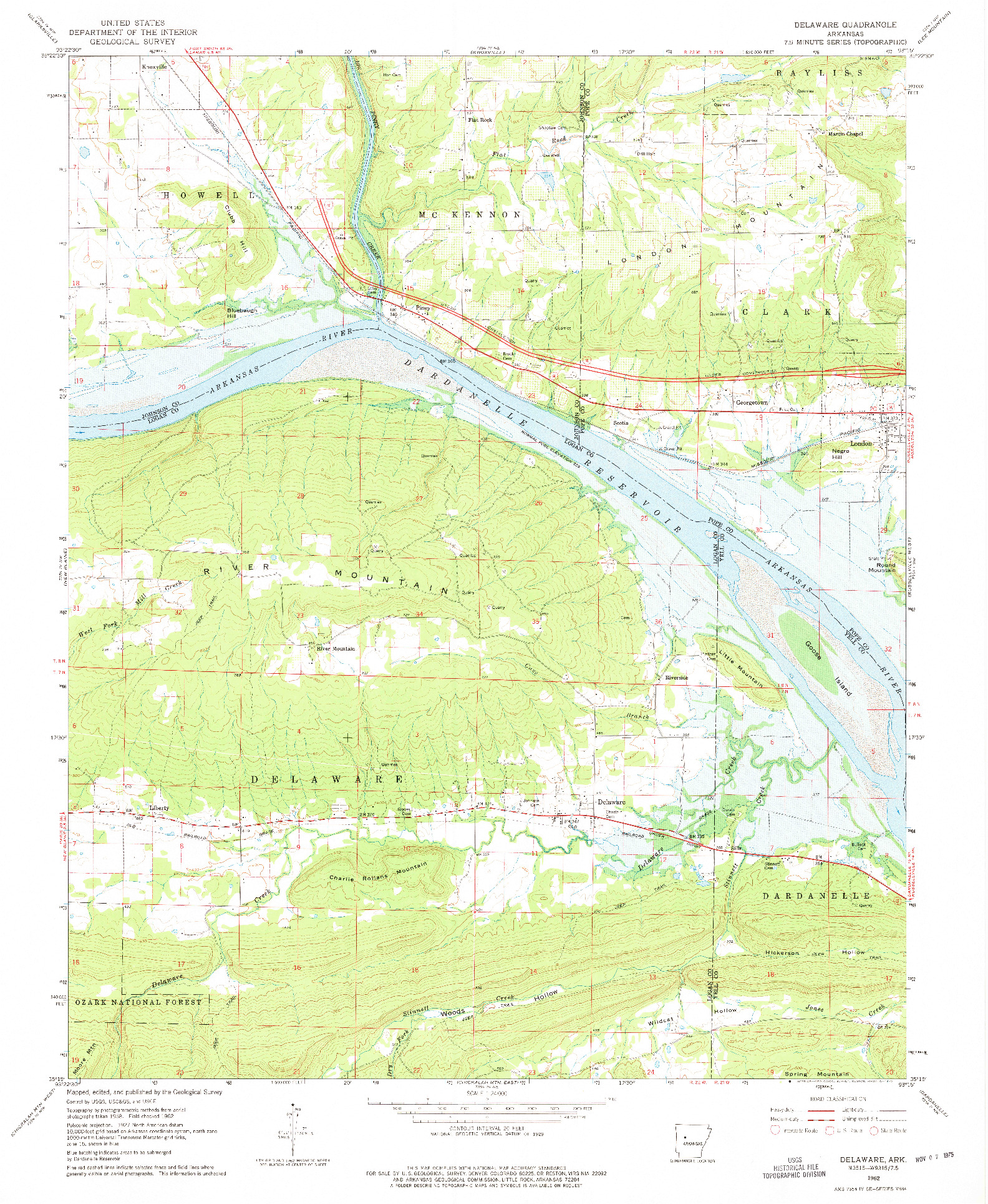 USGS 1:24000-SCALE QUADRANGLE FOR DELAWARE, AR 1962