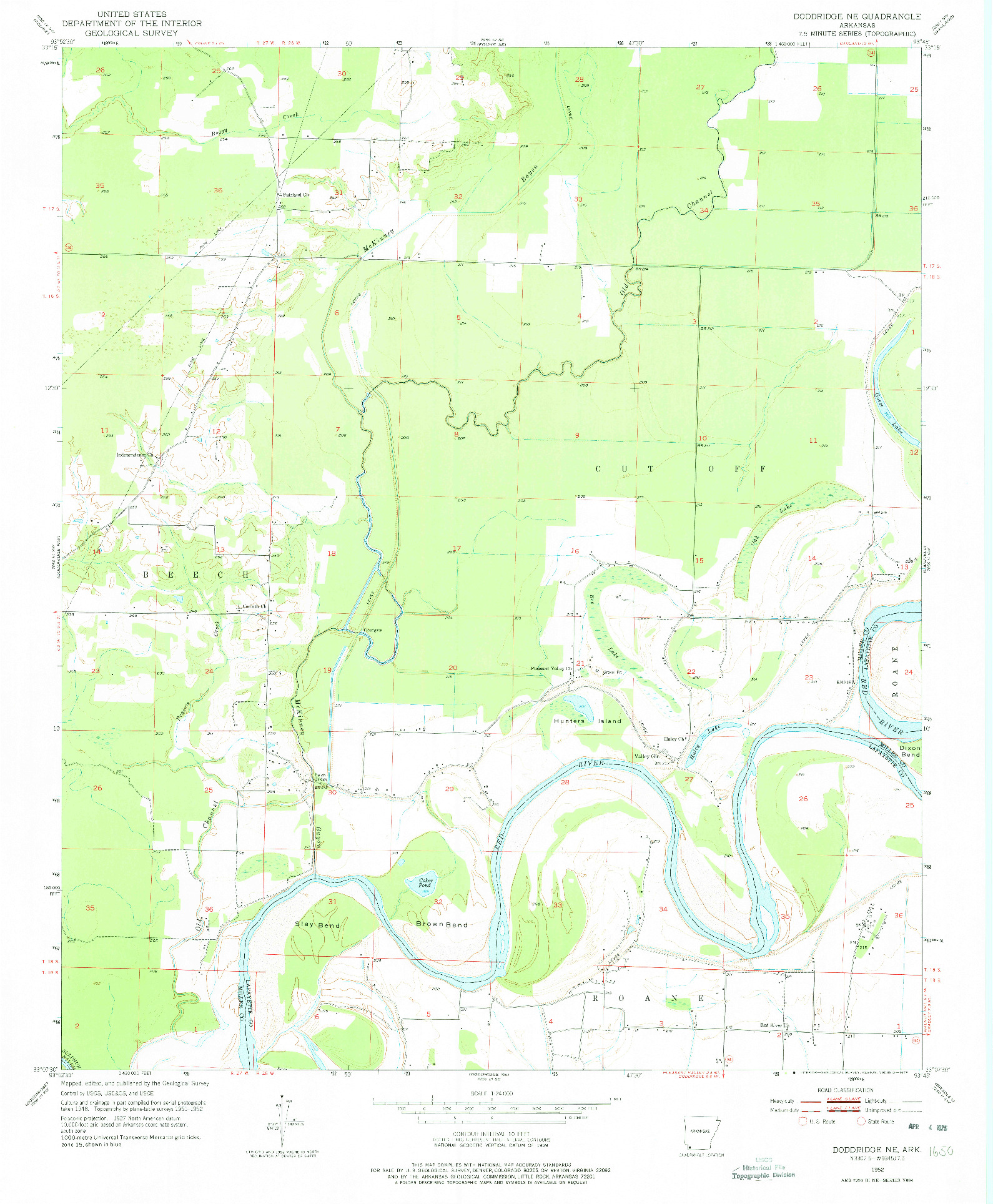 USGS 1:24000-SCALE QUADRANGLE FOR DODDRIDGE NE, AR 1952