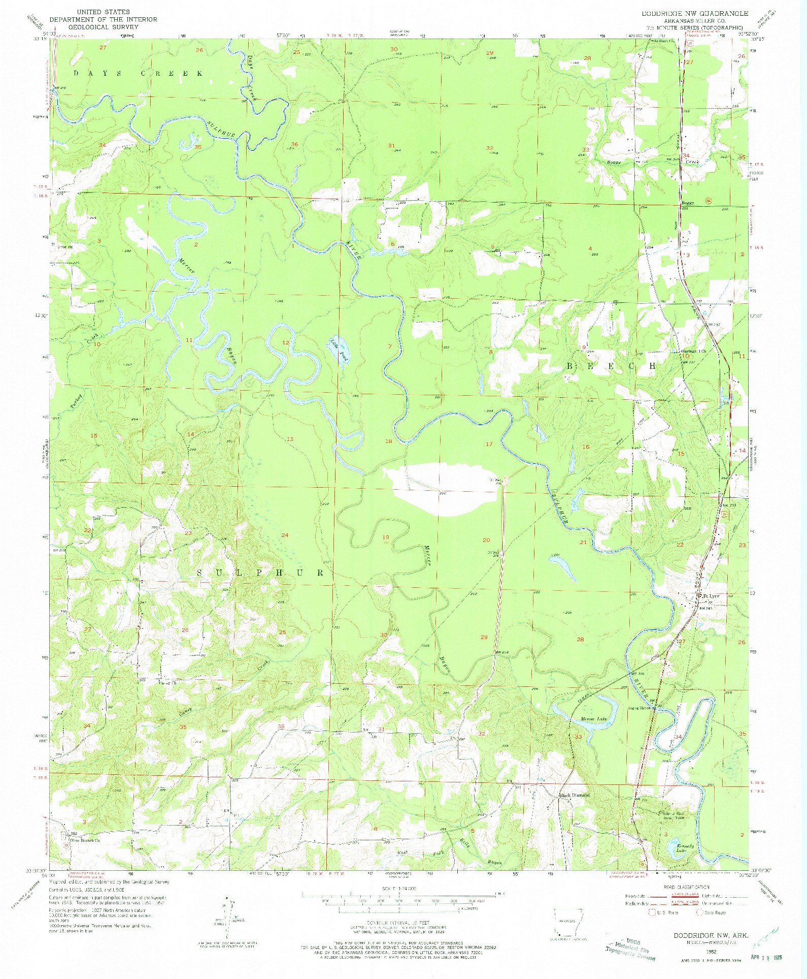 USGS 1:24000-SCALE QUADRANGLE FOR DODDRIDGE NW, AR 1952