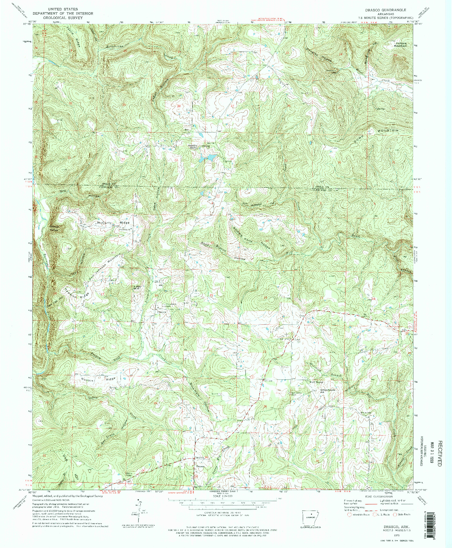 USGS 1:24000-SCALE QUADRANGLE FOR DRASCO, AR 1973