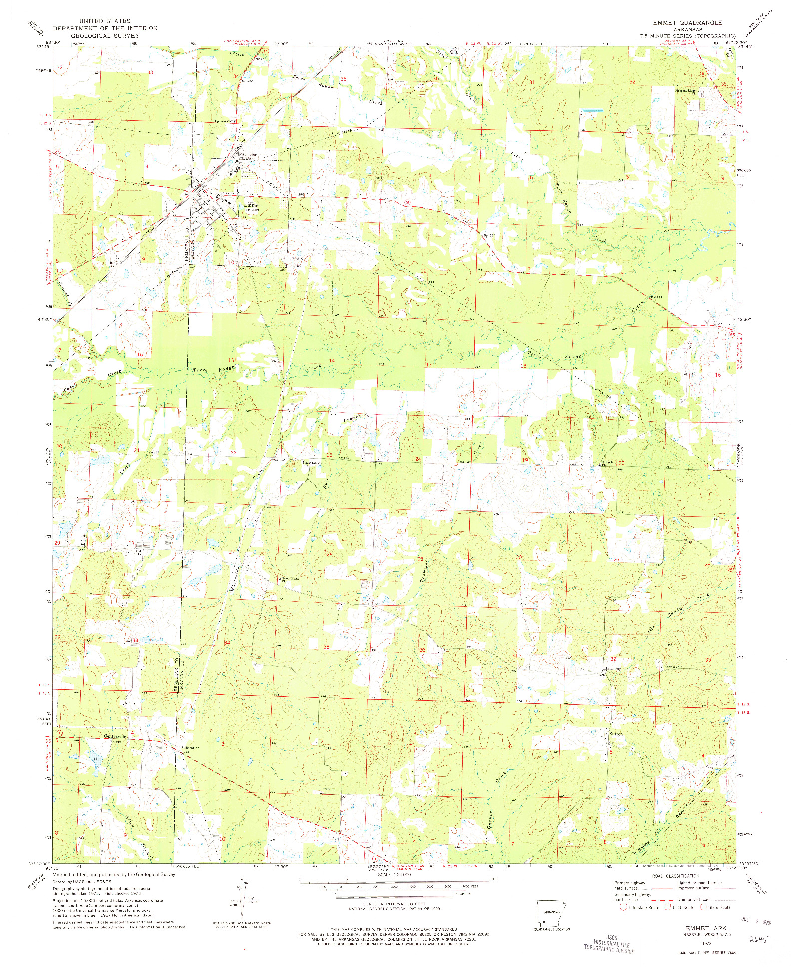 USGS 1:24000-SCALE QUADRANGLE FOR EMMET, AR 1973