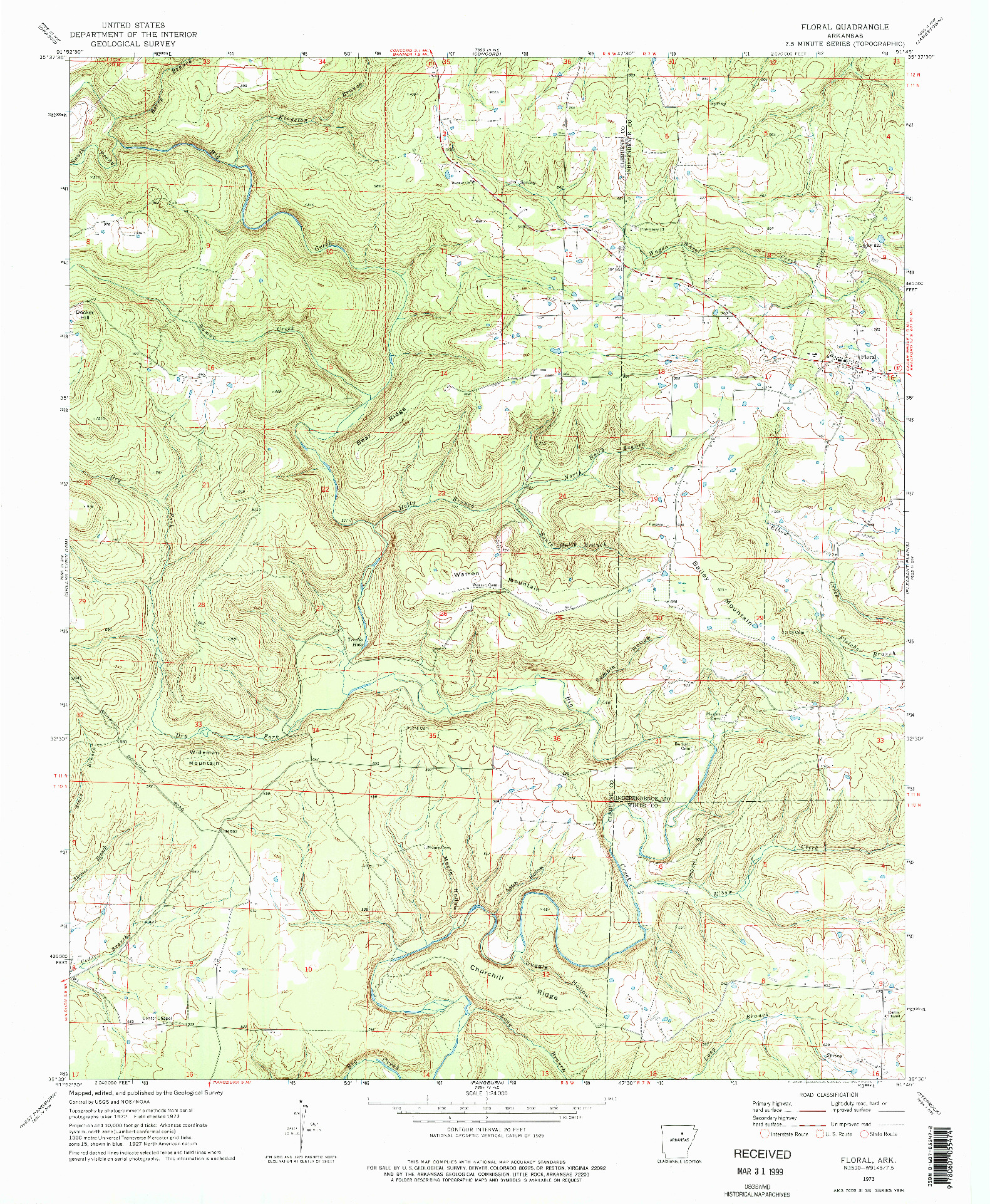 USGS 1:24000-SCALE QUADRANGLE FOR FLORAL, AR 1973