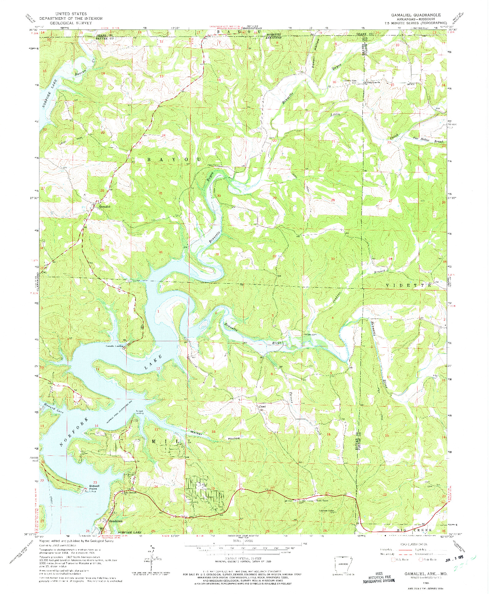 USGS 1:24000-SCALE QUADRANGLE FOR GAMALIEL, AR 1965