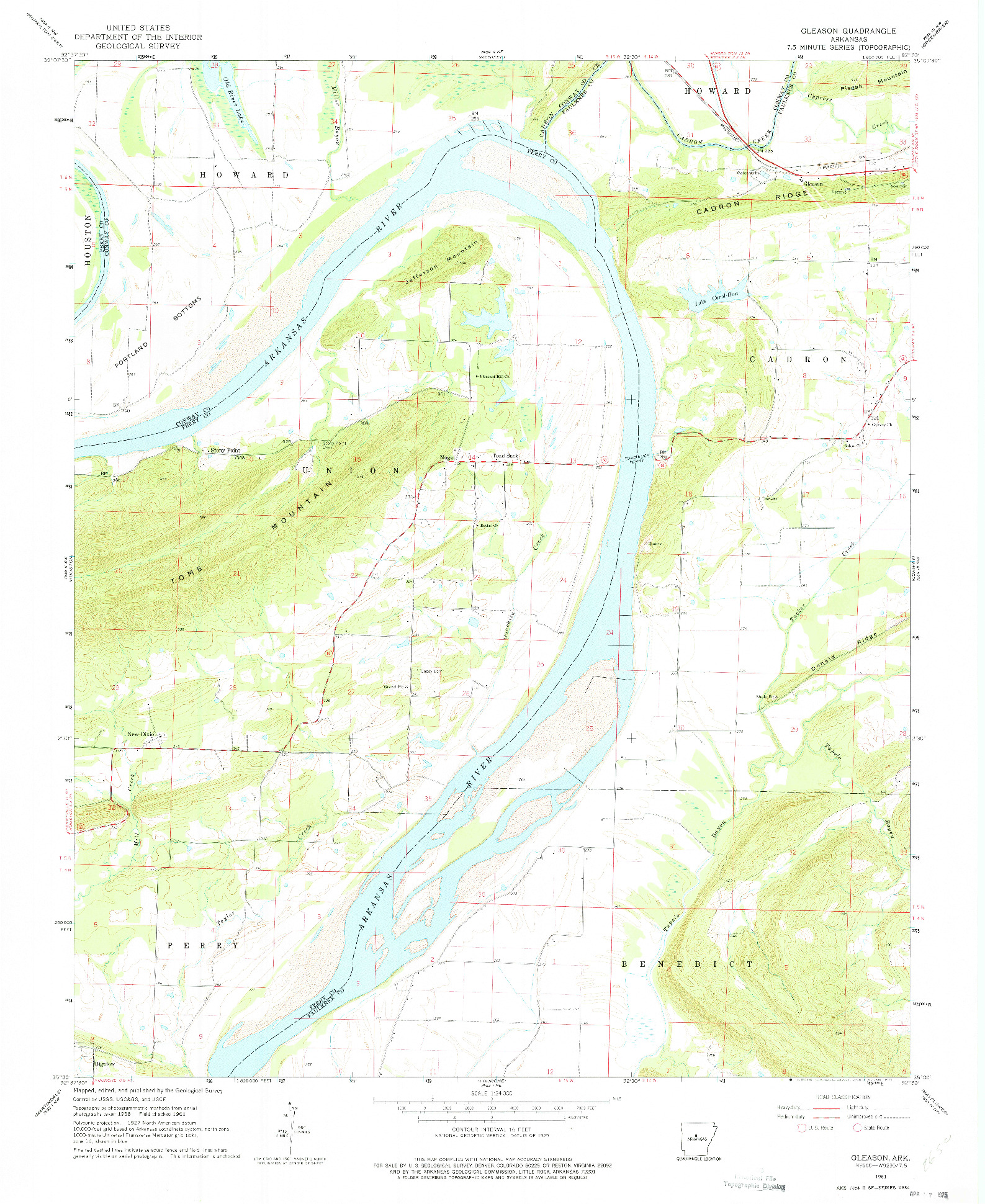 USGS 1:24000-SCALE QUADRANGLE FOR GLEASON, AR 1961