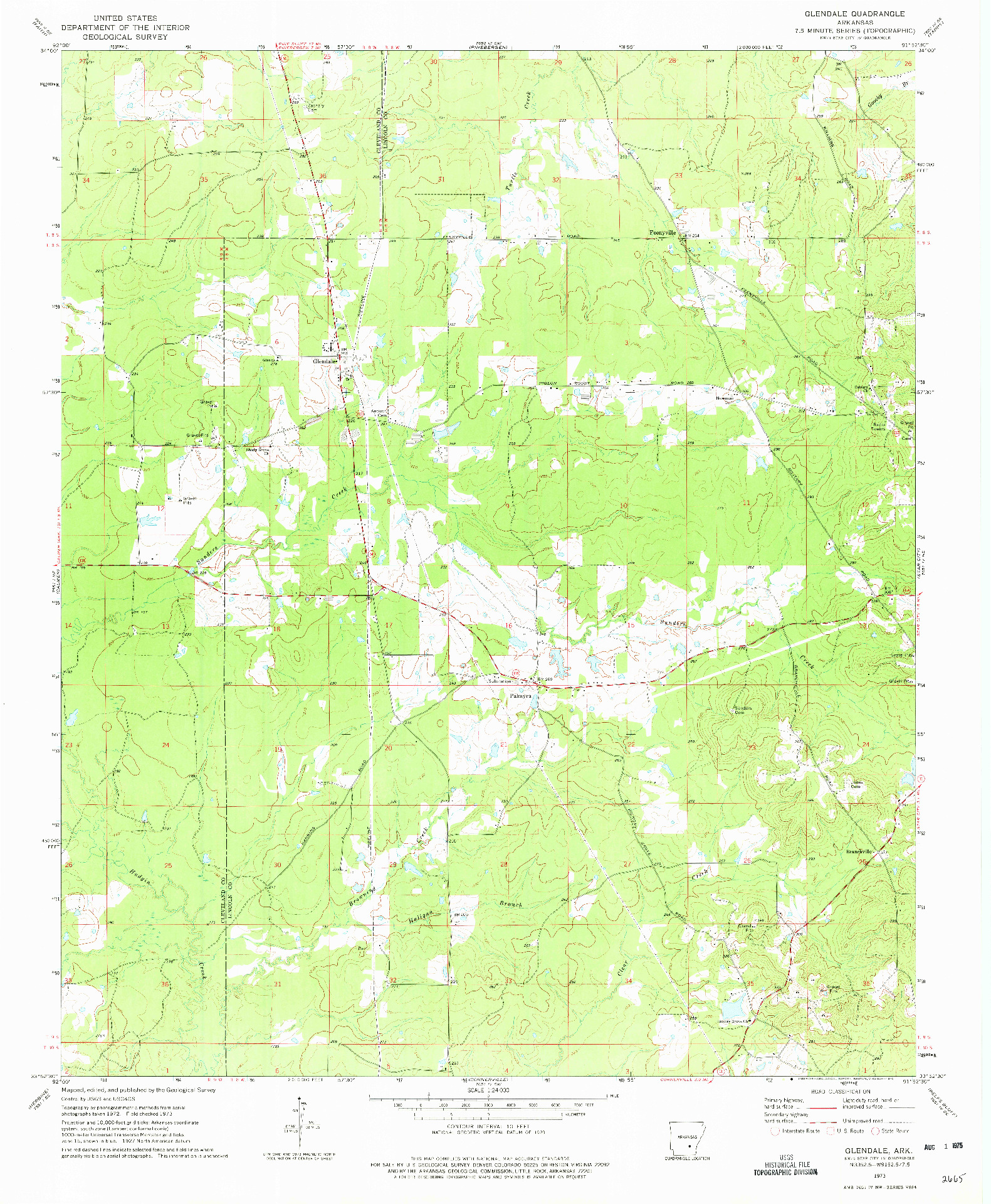 USGS 1:24000-SCALE QUADRANGLE FOR GLENDALE, AR 1973