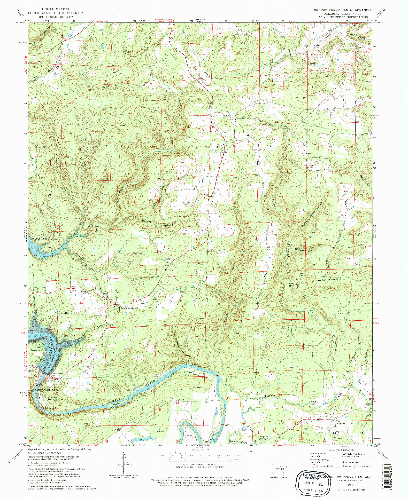 USGS 1:24000-SCALE QUADRANGLE FOR GREERS FERRY DAM, AR 1973