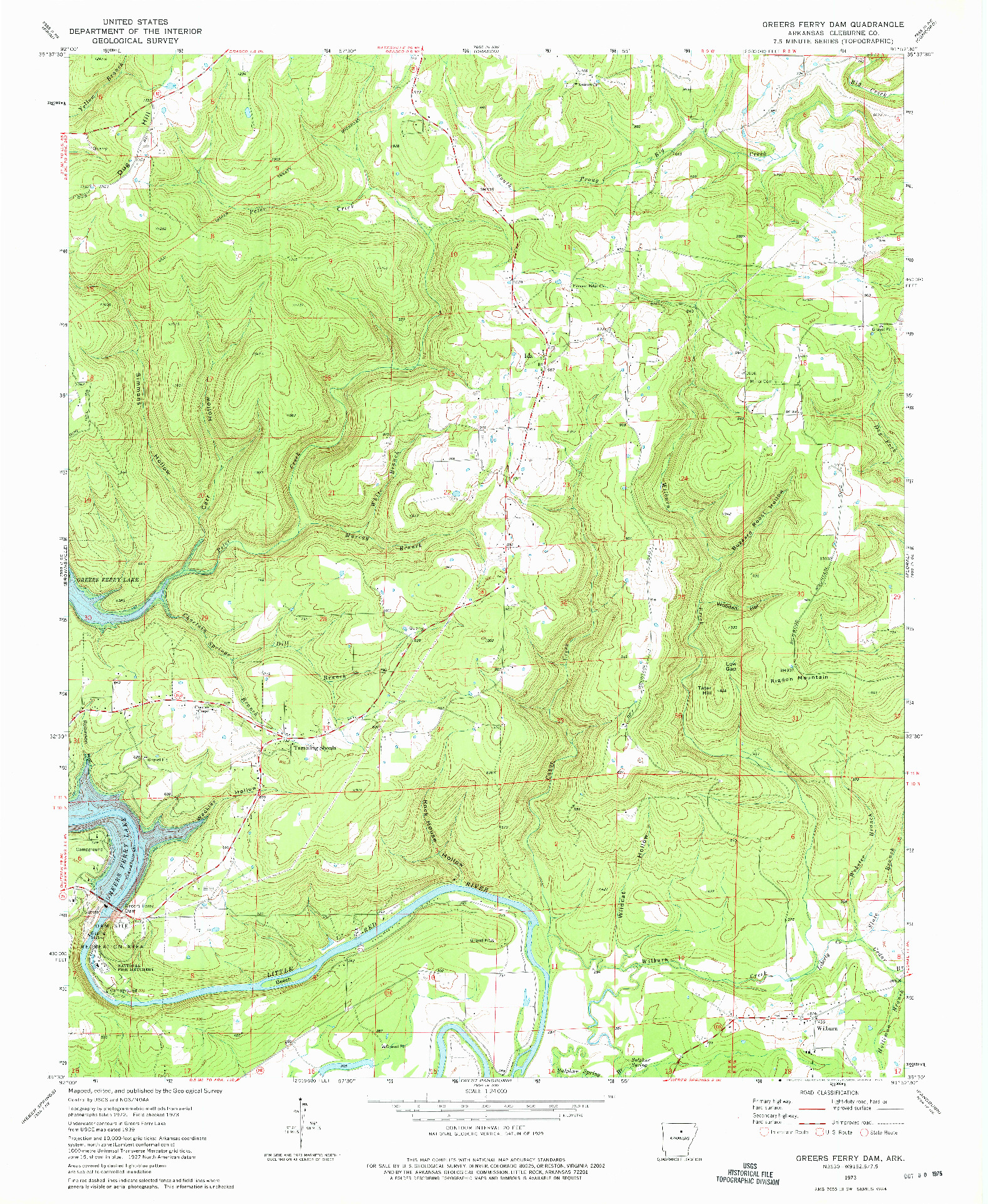 USGS 1:24000-SCALE QUADRANGLE FOR GREERS FERRY DAM, AR 1973