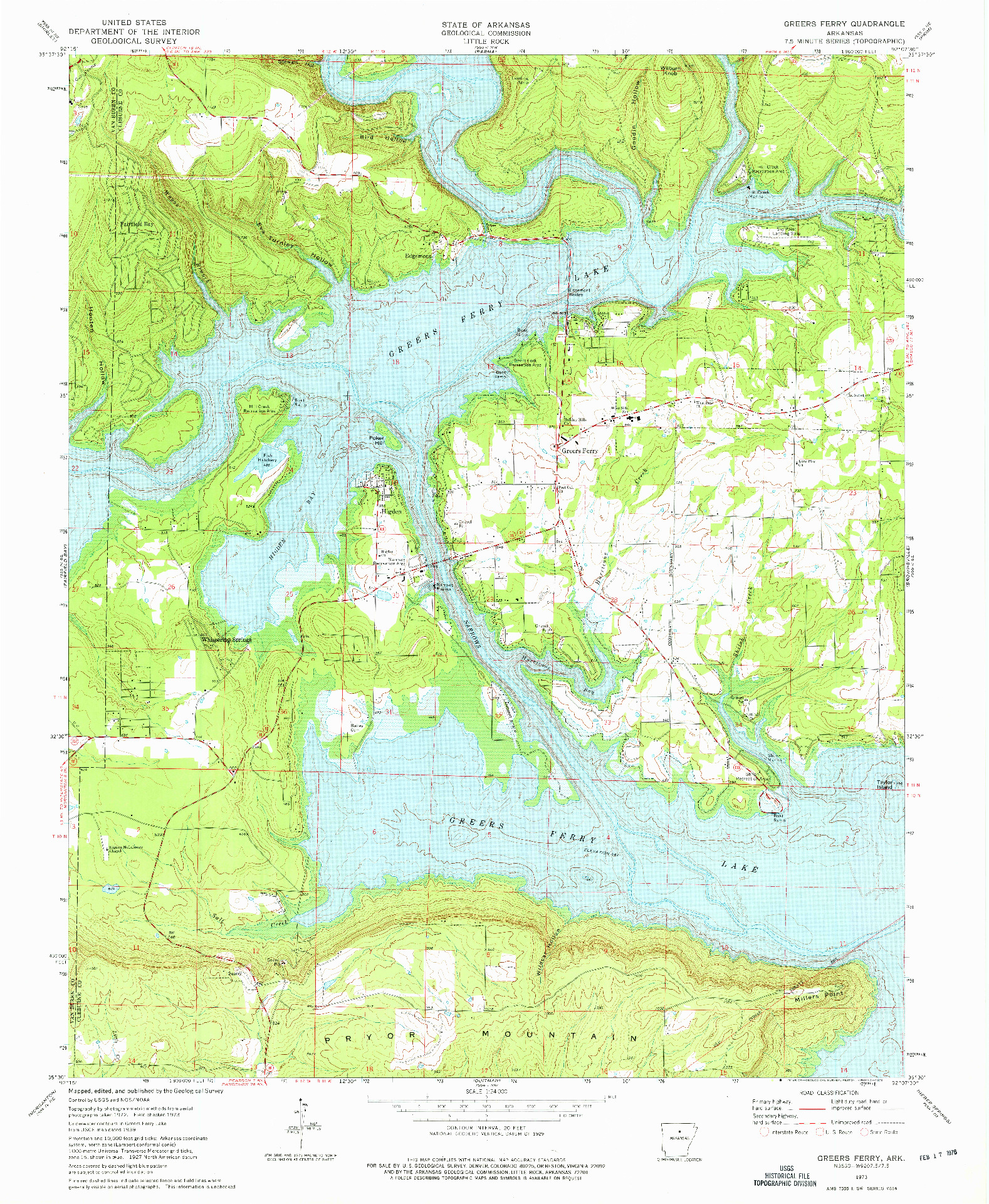 USGS 1:24000-SCALE QUADRANGLE FOR GREERS FERRY, AR 1973