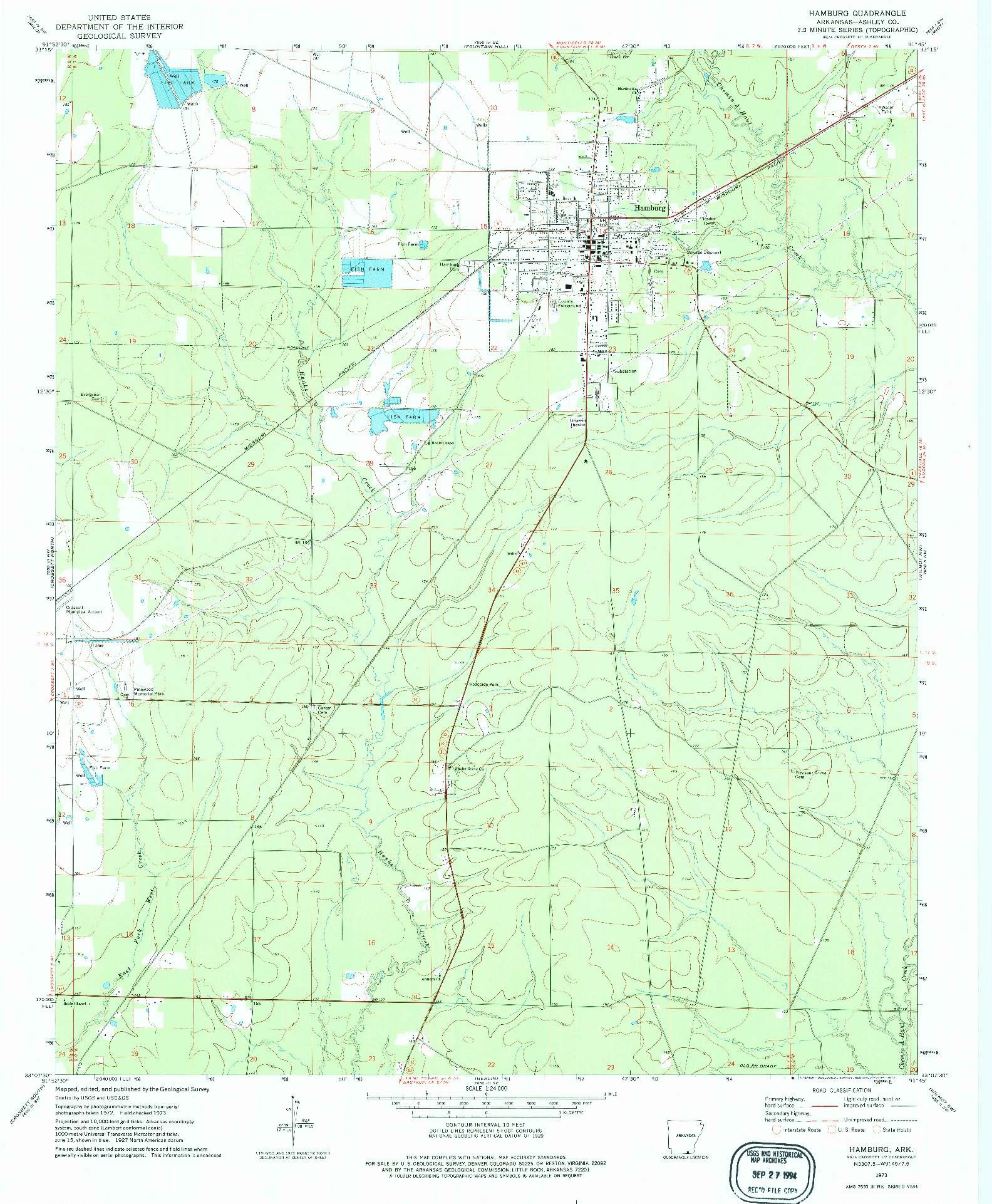 USGS 1:24000-SCALE QUADRANGLE FOR HAMBURG, AR 1973