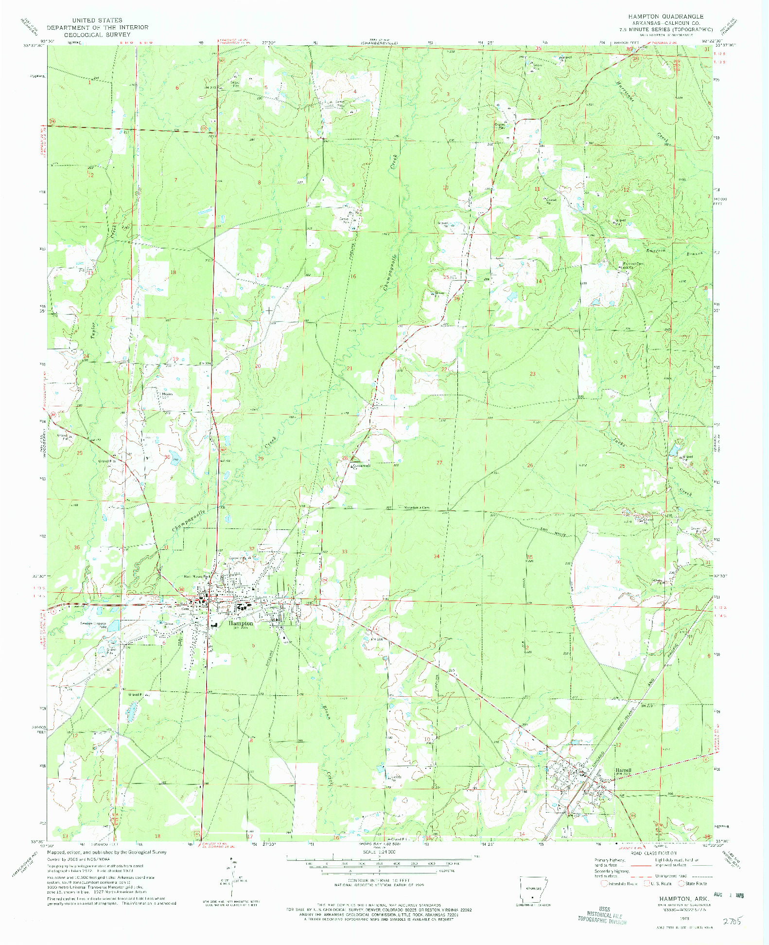 USGS 1:24000-SCALE QUADRANGLE FOR HAMPTON, AR 1973