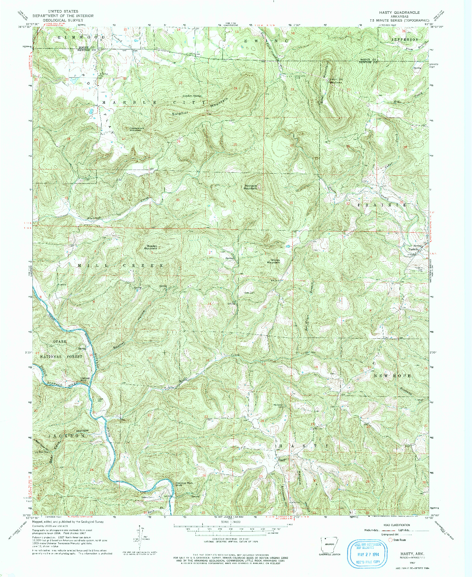 USGS 1:24000-SCALE QUADRANGLE FOR HASTY, AR 1967