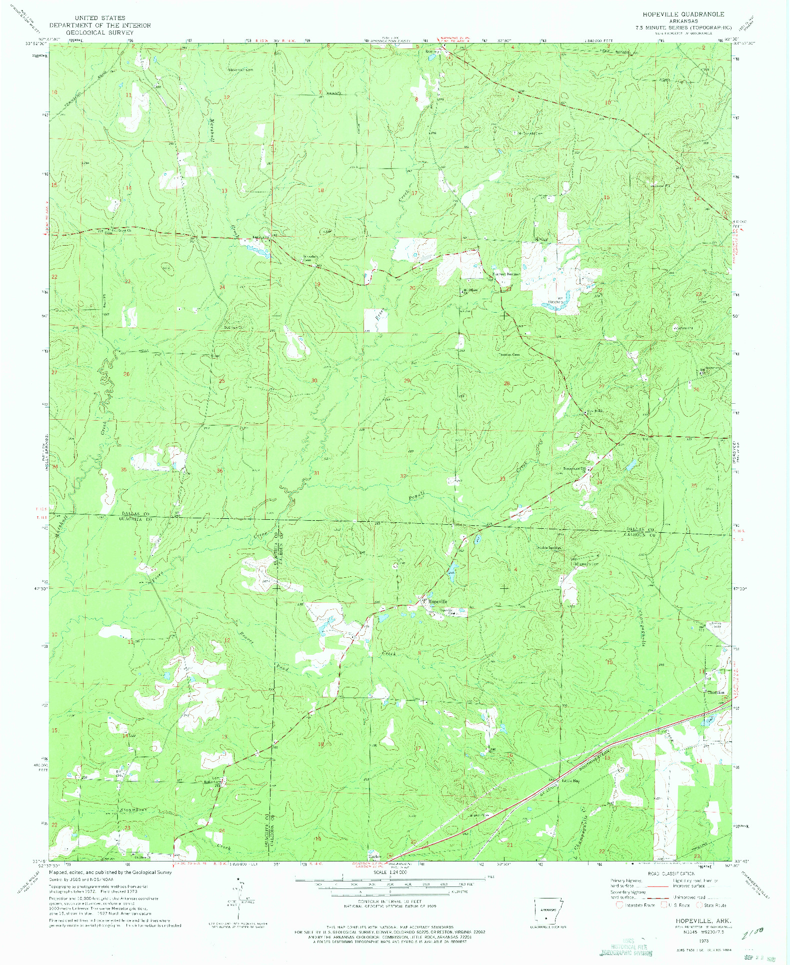 USGS 1:24000-SCALE QUADRANGLE FOR HOPEVILLE, AR 1973