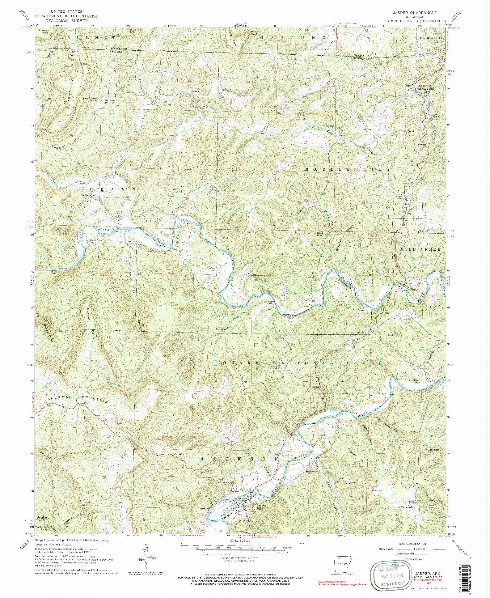 USGS 1:24000-SCALE QUADRANGLE FOR JASPER, AR 1967