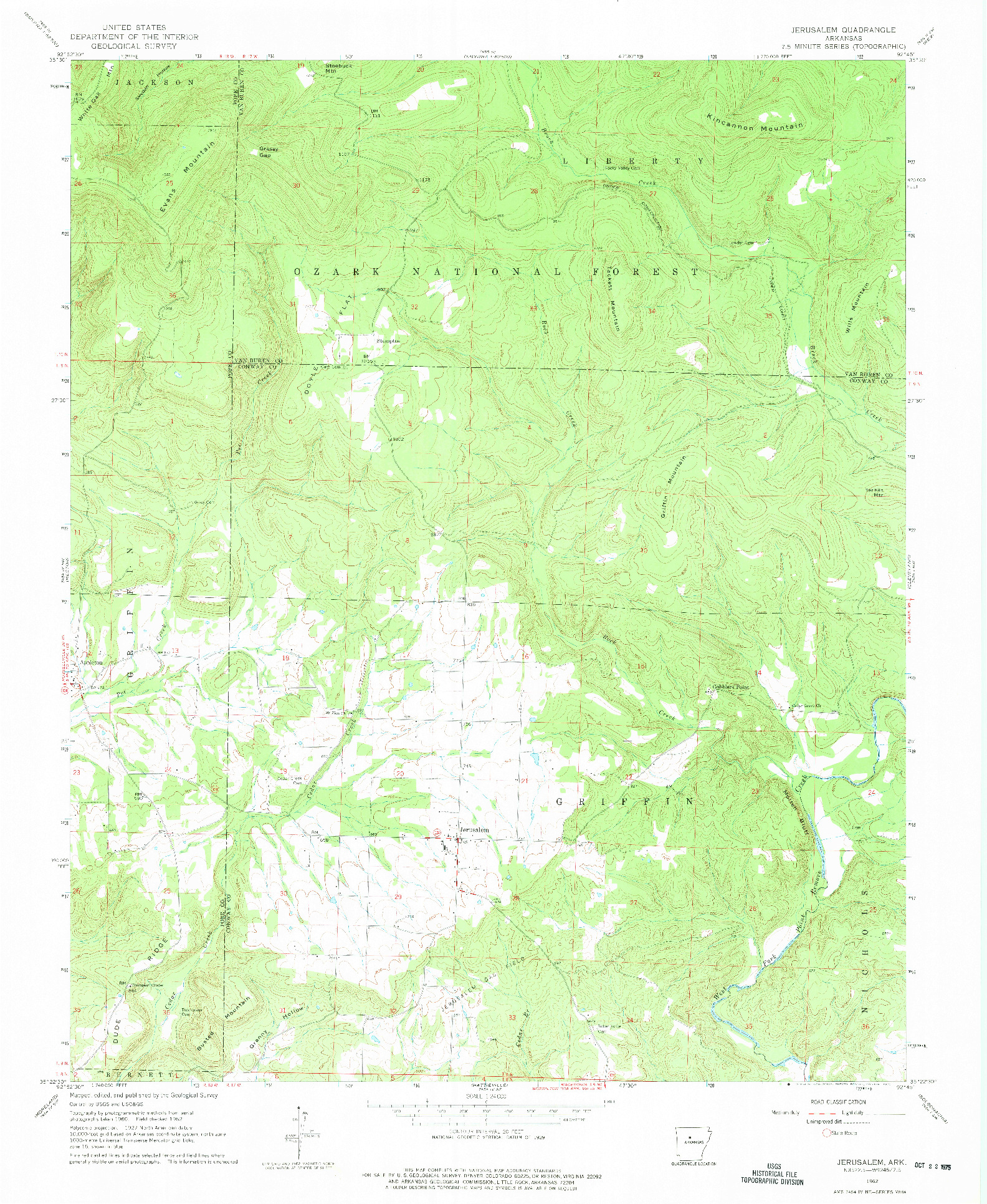 USGS 1:24000-SCALE QUADRANGLE FOR JERUSALEM, AR 1962