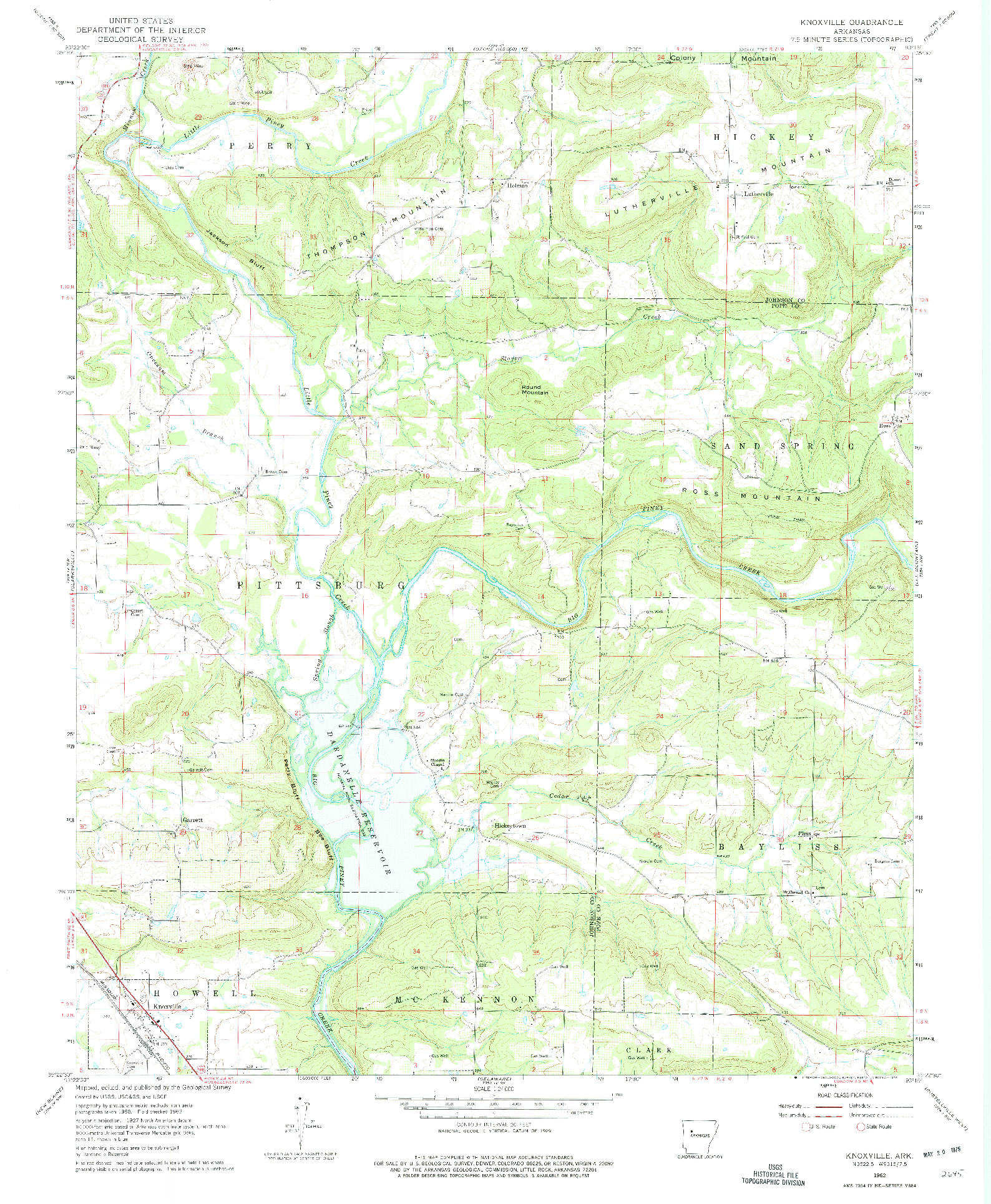 USGS 1:24000-SCALE QUADRANGLE FOR KNOXVILLE, AR 1962