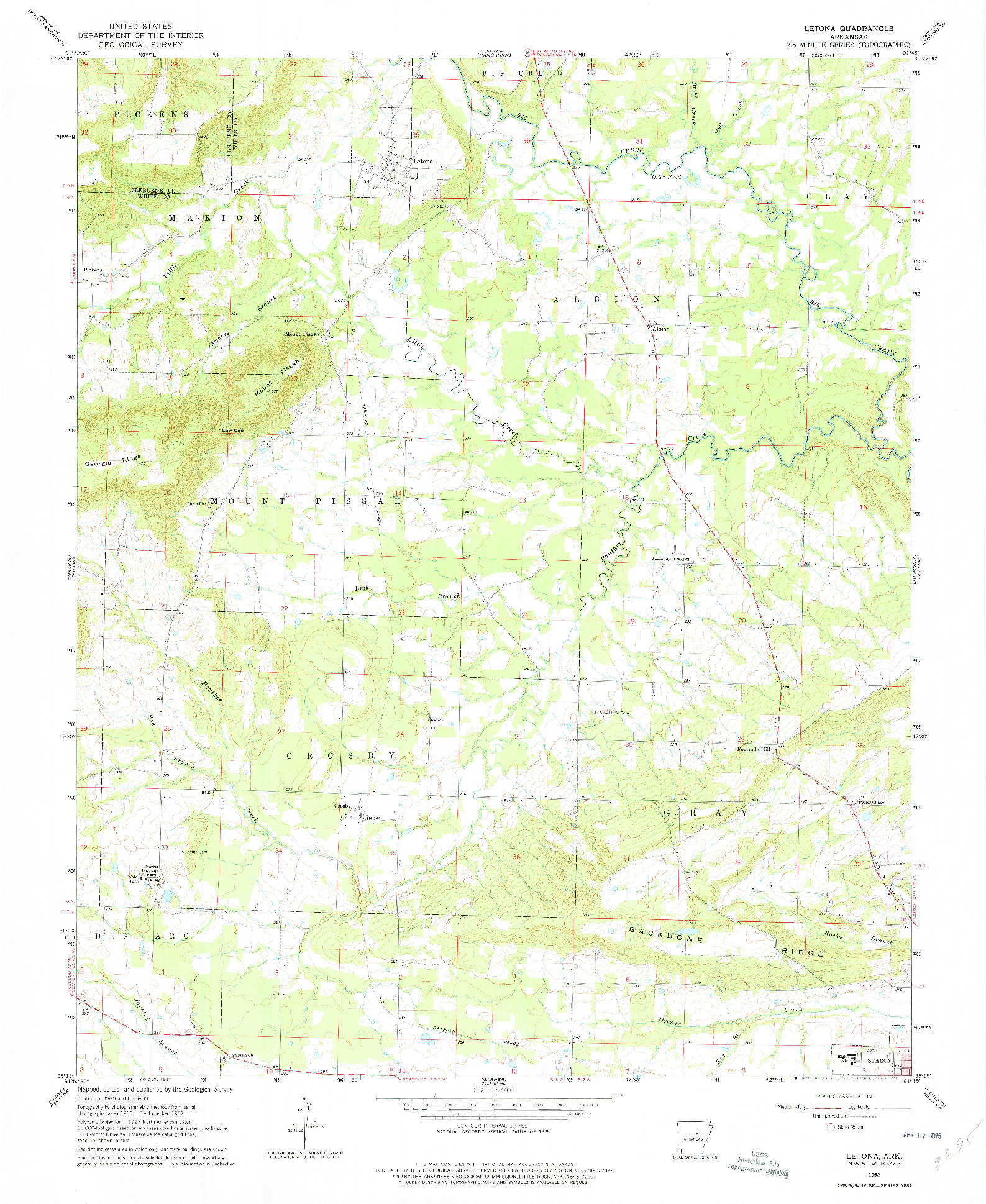 USGS 1:24000-SCALE QUADRANGLE FOR LETONA, AR 1962