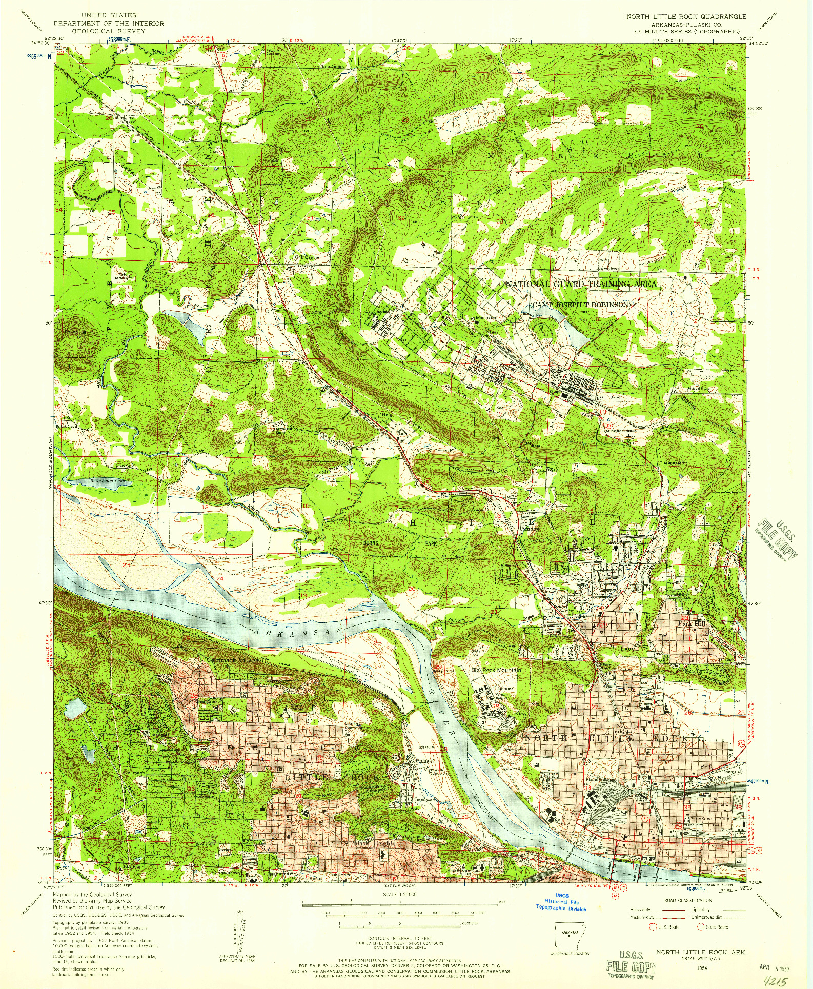 USGS 1:24000-SCALE QUADRANGLE FOR NORTH LITTLE ROCK, AR 1954