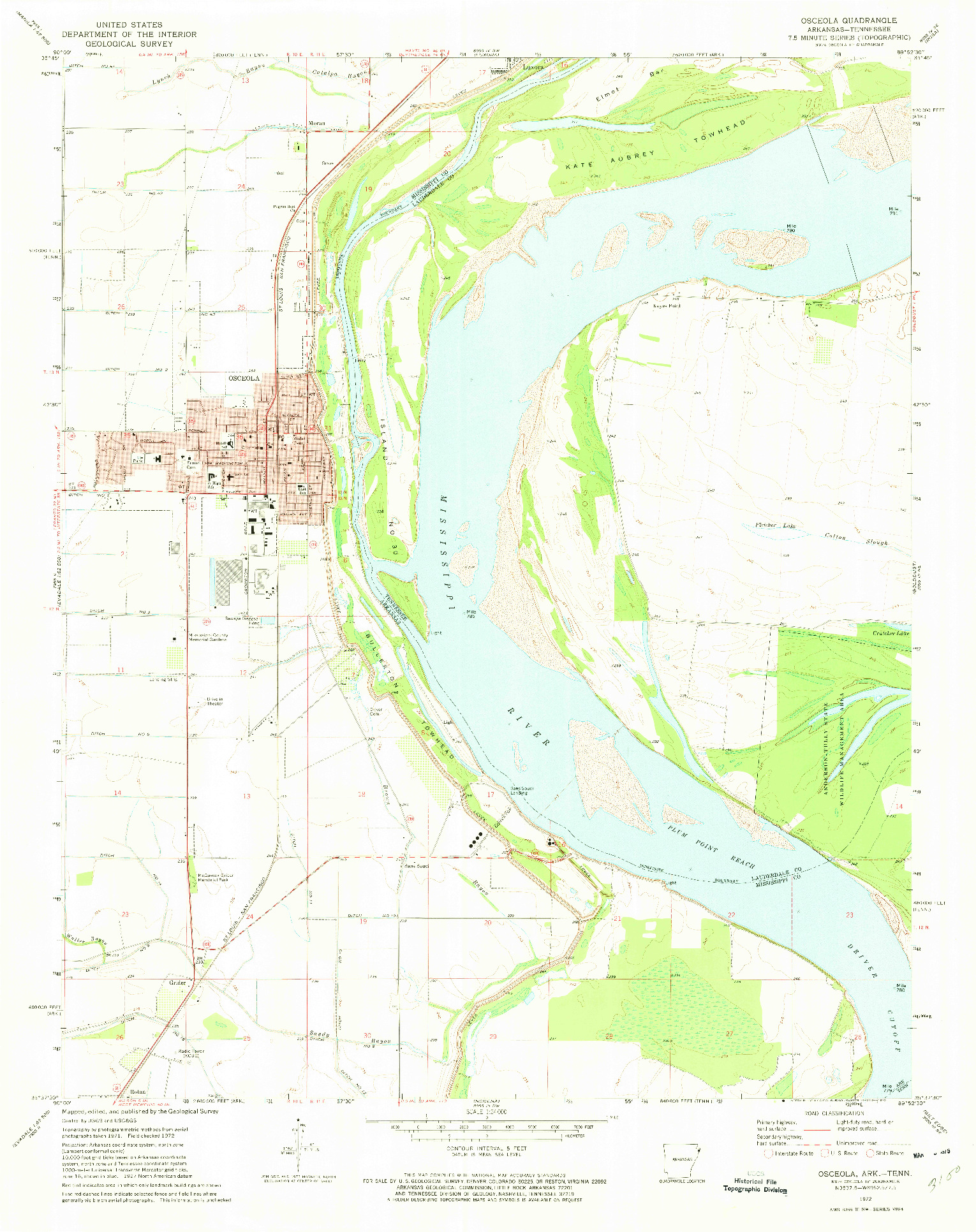 USGS 1:24000-SCALE QUADRANGLE FOR OSCEOLA, AR 1972