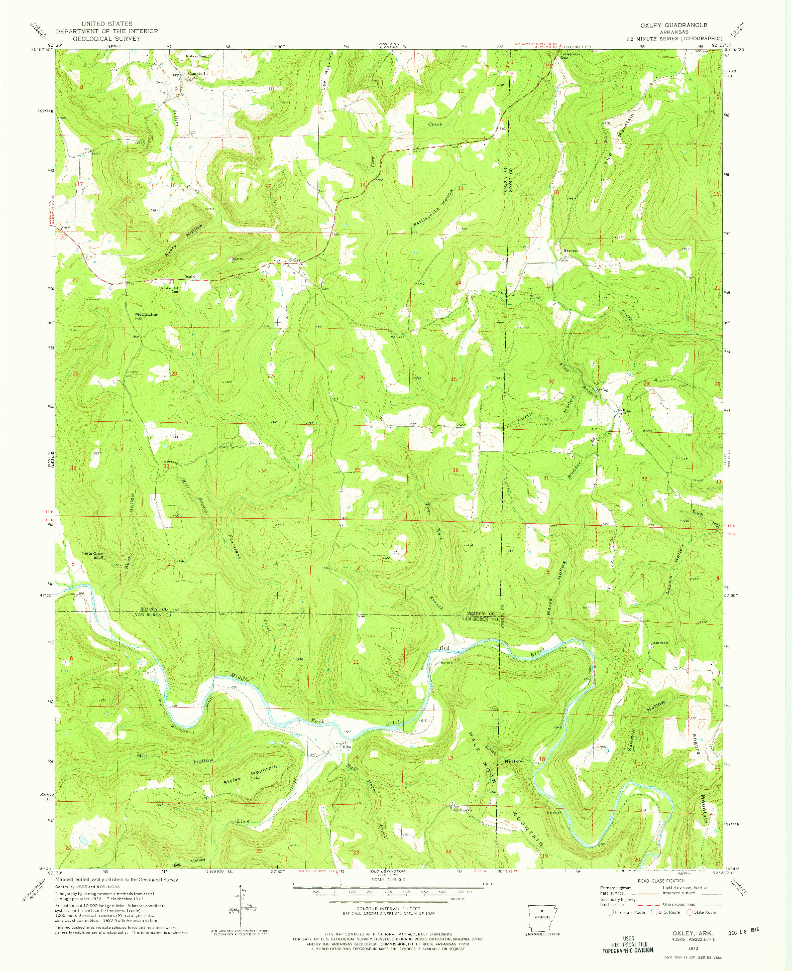 USGS 1:24000-SCALE QUADRANGLE FOR OXLEY, AR 1973