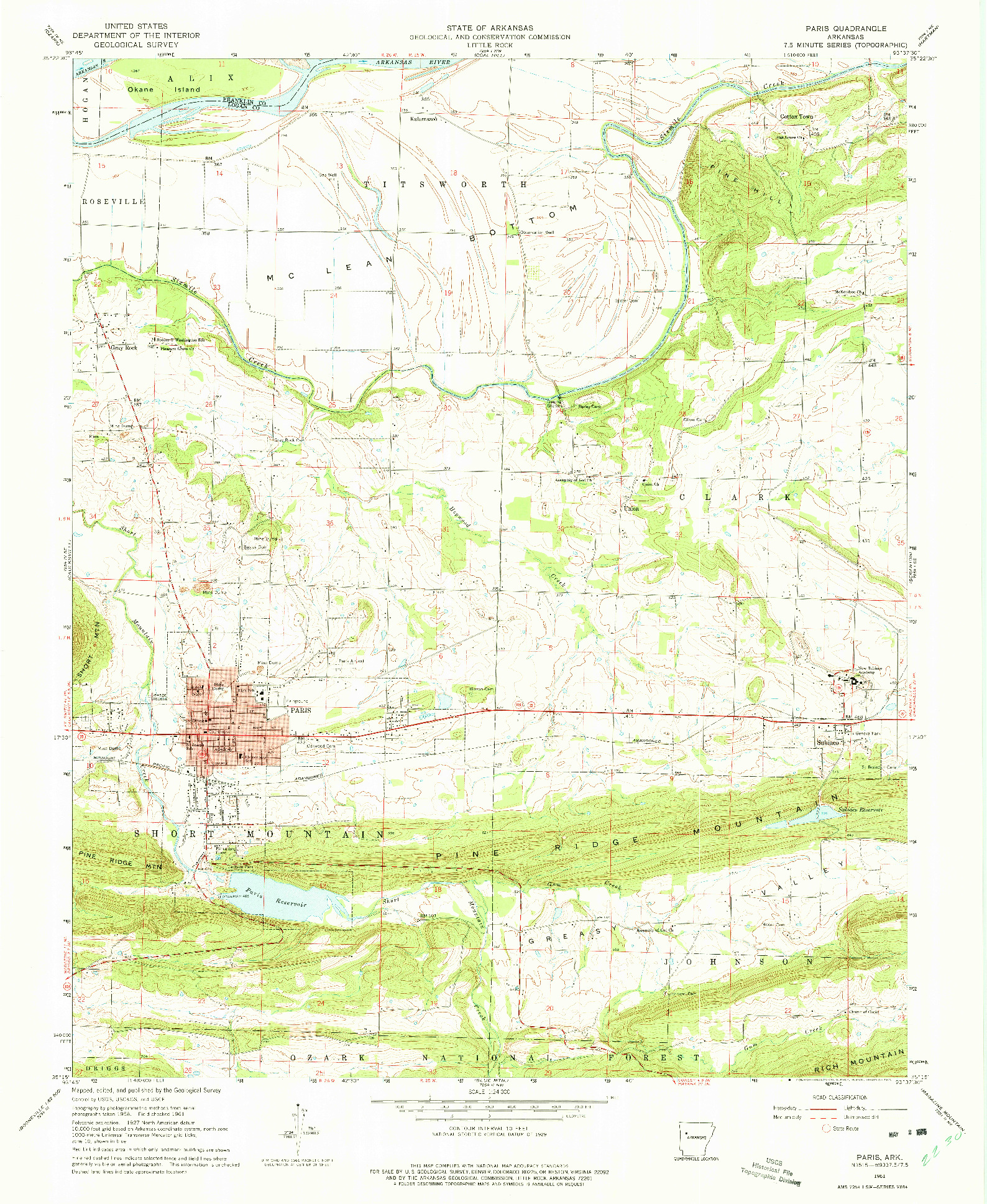 USGS 1:24000-SCALE QUADRANGLE FOR PARIS, AR 1961