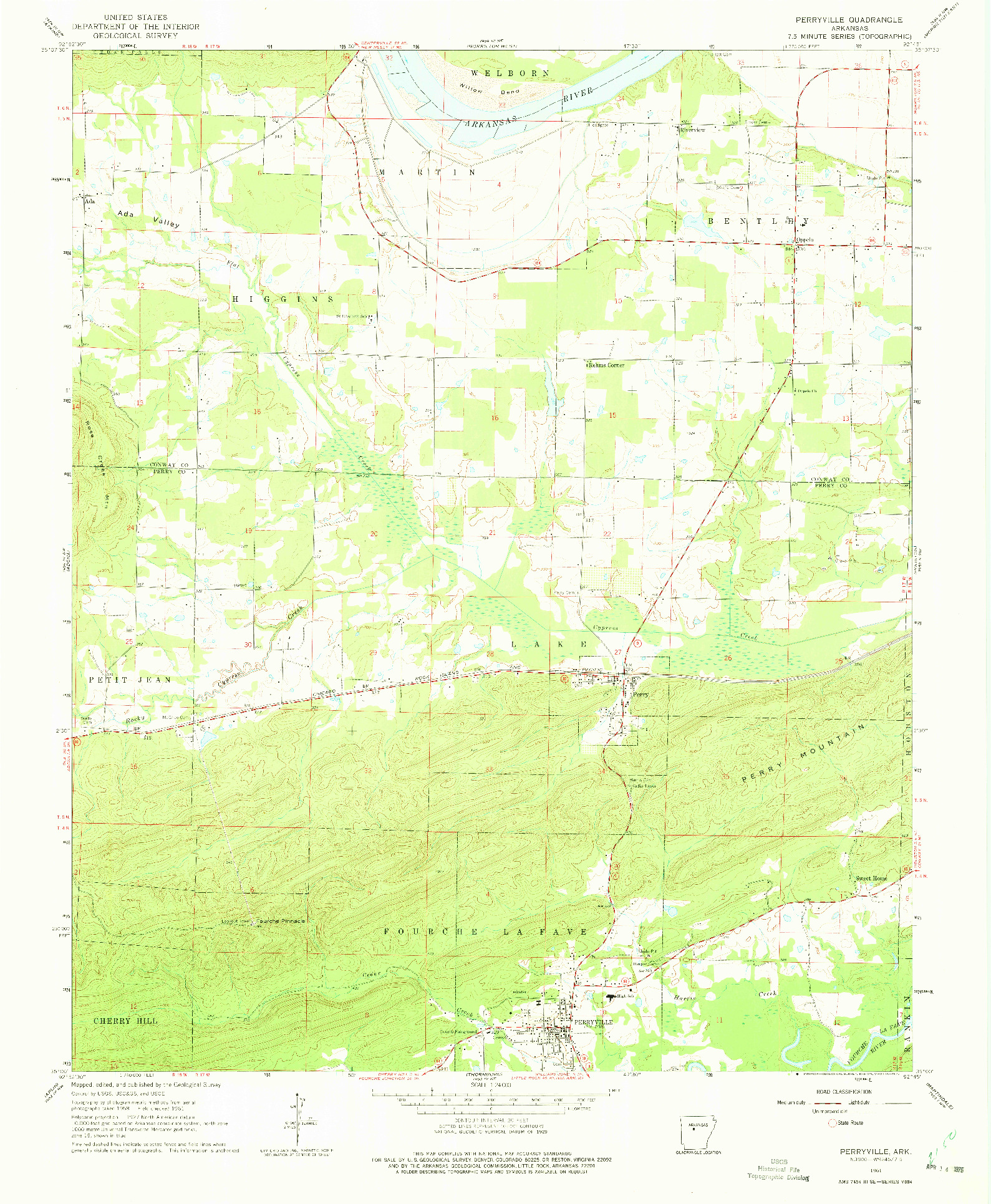 USGS 1:24000-SCALE QUADRANGLE FOR PERRYVILLE, AR 1961