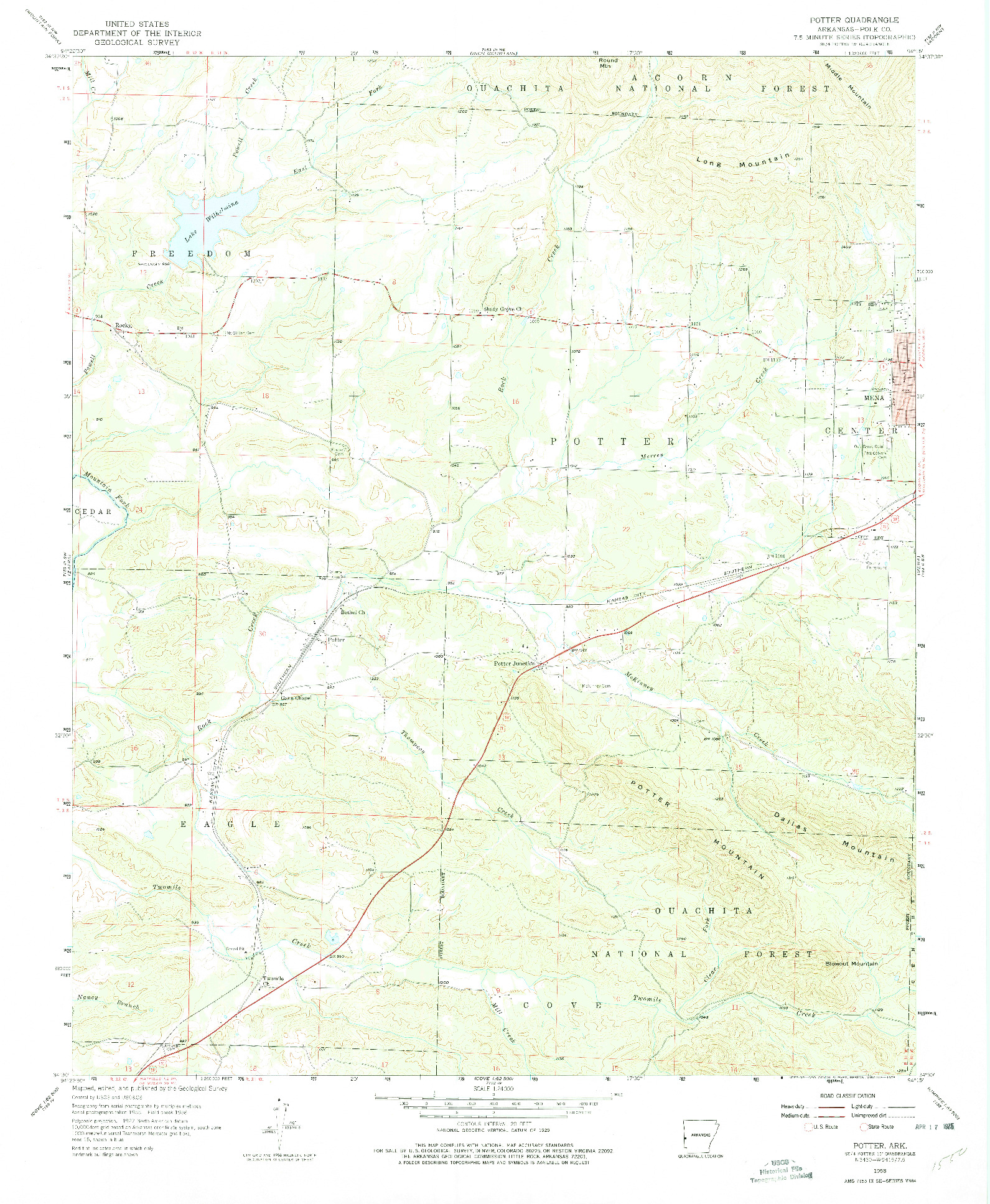 USGS 1:24000-SCALE QUADRANGLE FOR POTTER, AR 1958