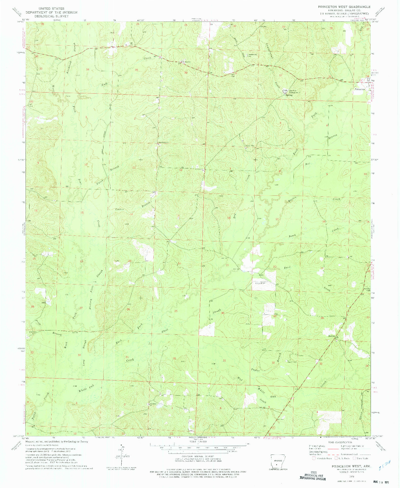USGS 1:24000-SCALE QUADRANGLE FOR PRINCETON WEST, AR 1973