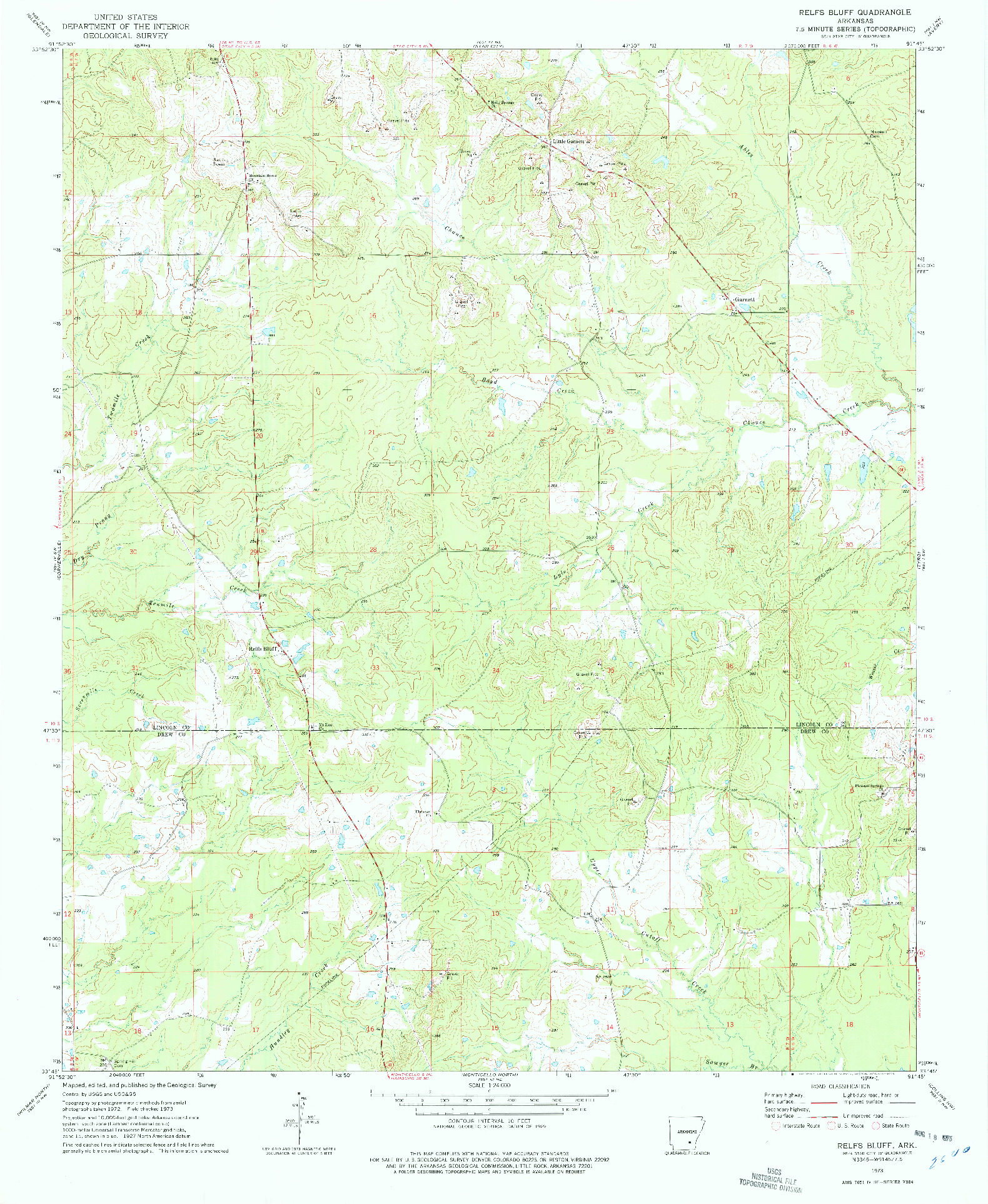 USGS 1:24000-SCALE QUADRANGLE FOR RELFS BLUFF, AR 1973