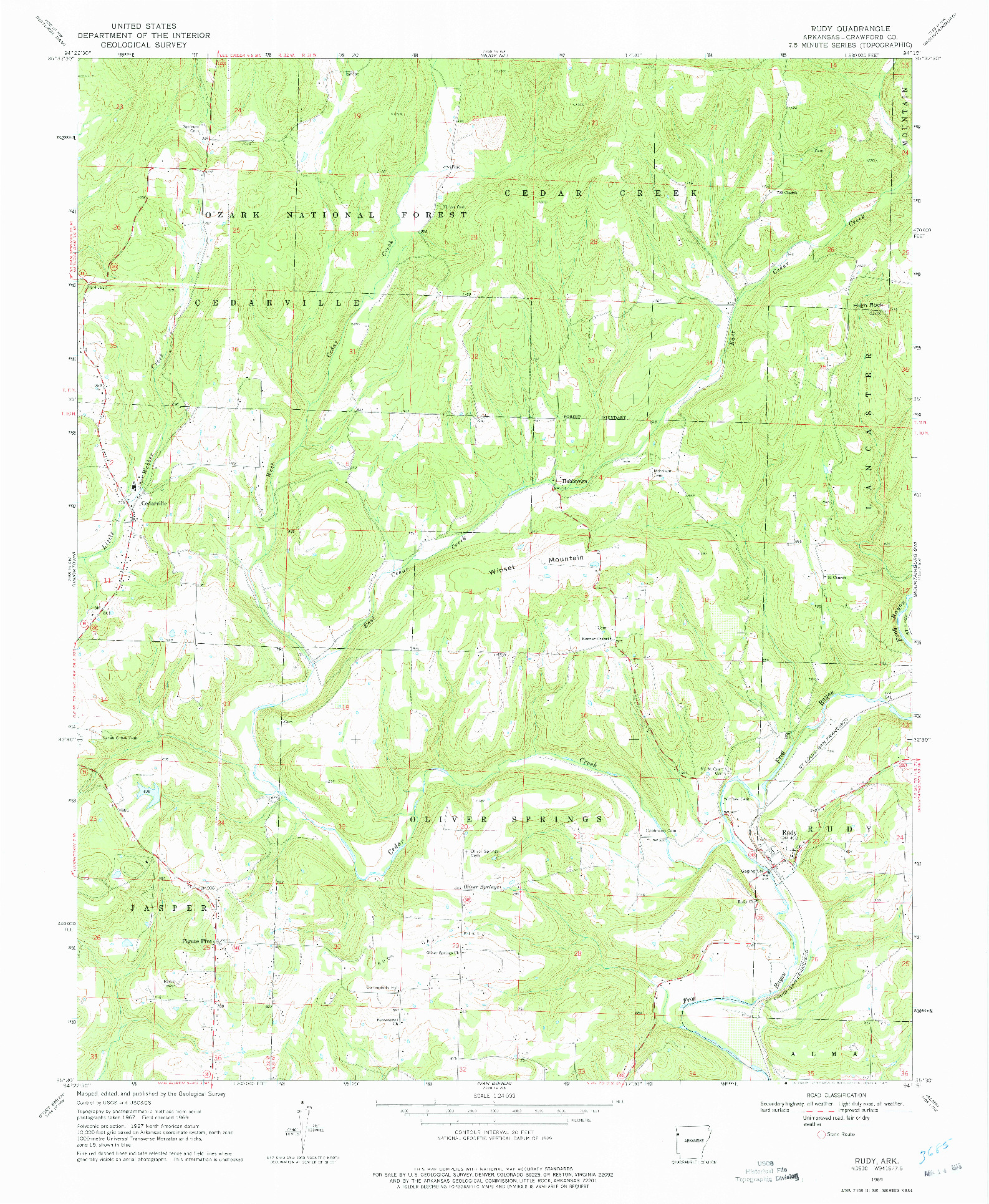 USGS 1:24000-SCALE QUADRANGLE FOR RUDY, AR 1969