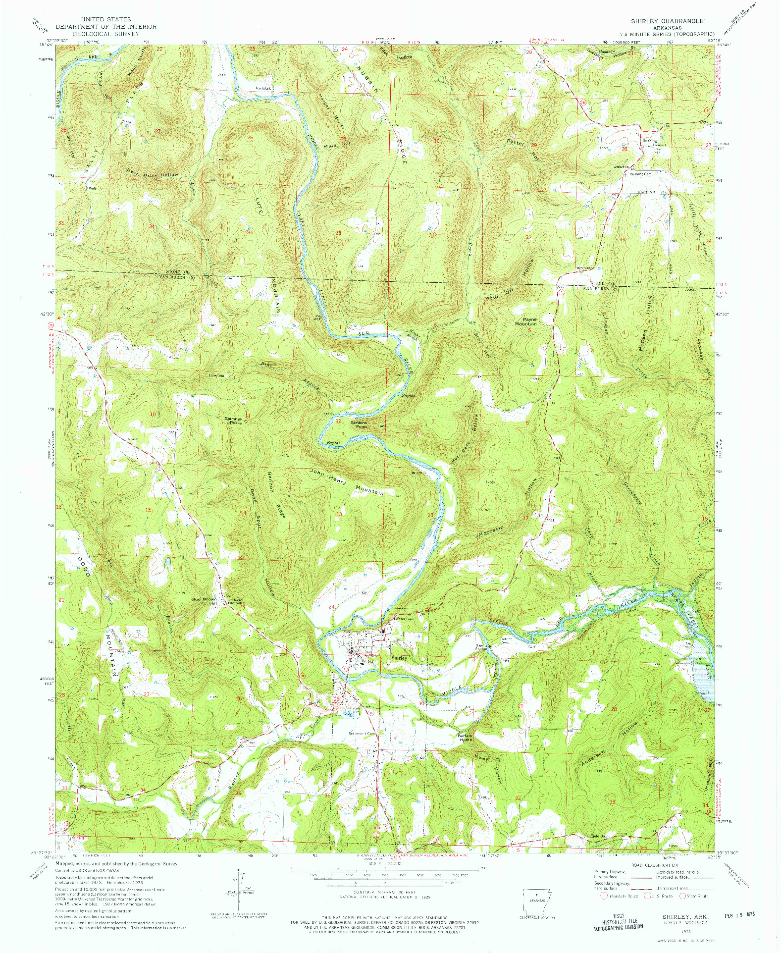 USGS 1:24000-SCALE QUADRANGLE FOR SHIRLEY, AR 1973