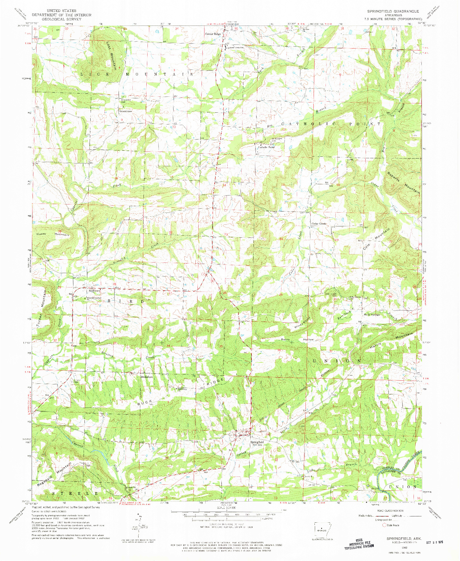 USGS 1:24000-SCALE QUADRANGLE FOR SPRINGFIELD, AR 1962