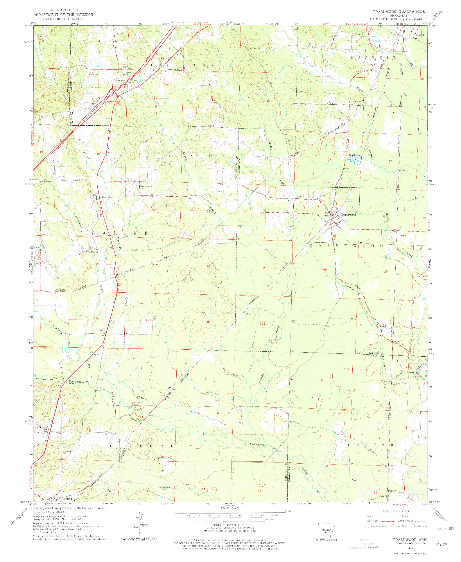 USGS 1:24000-SCALE QUADRANGLE FOR TRASKWOOD, AR 1963