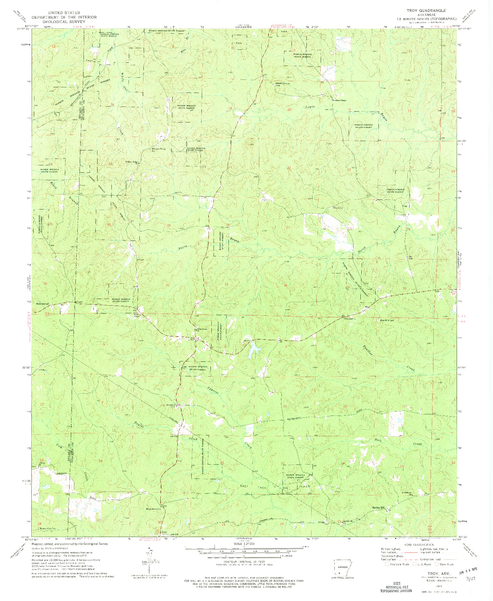 USGS 1:24000-SCALE QUADRANGLE FOR TROY, AR 1973