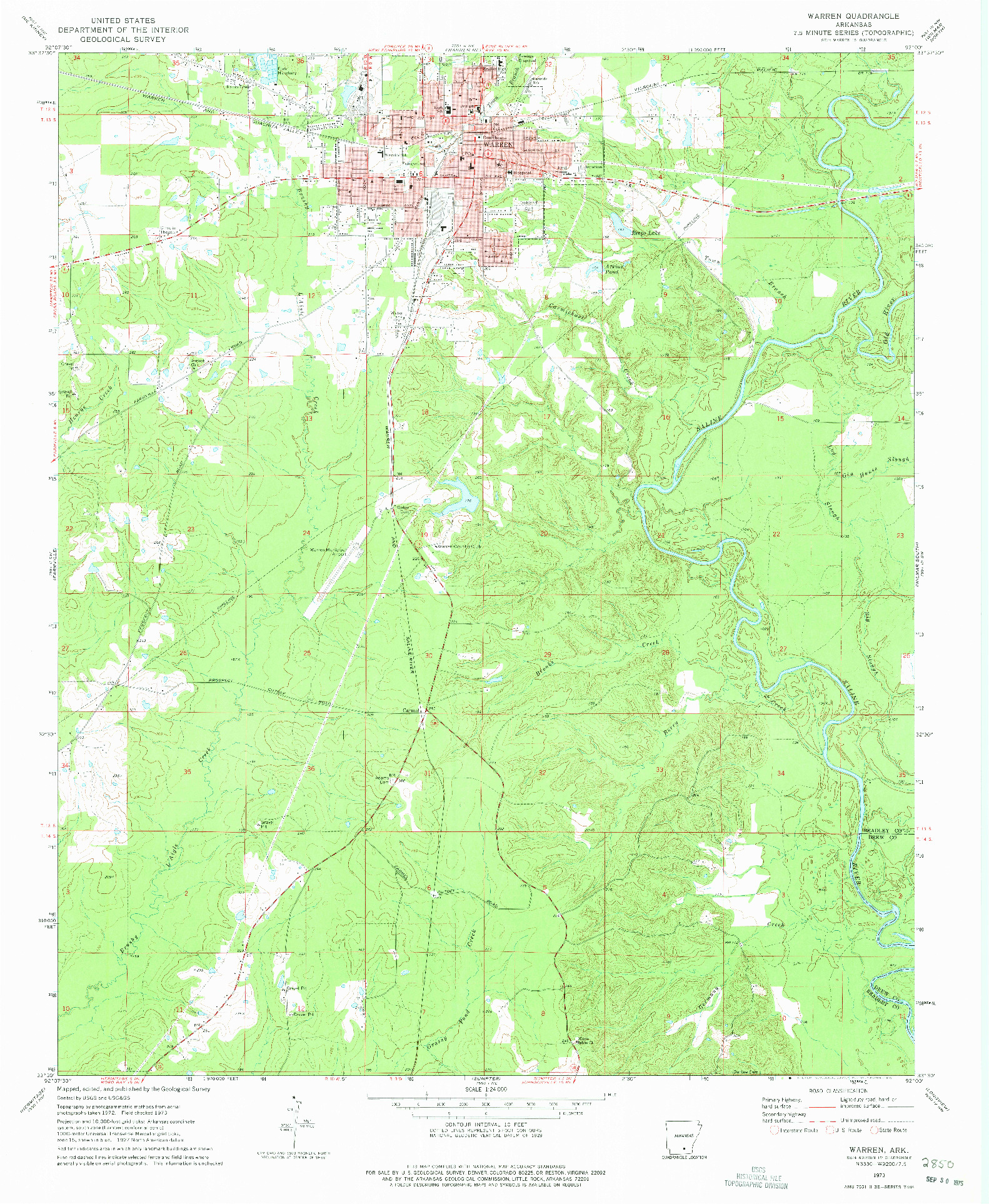 USGS 1:24000-SCALE QUADRANGLE FOR WARREN, AR 1973