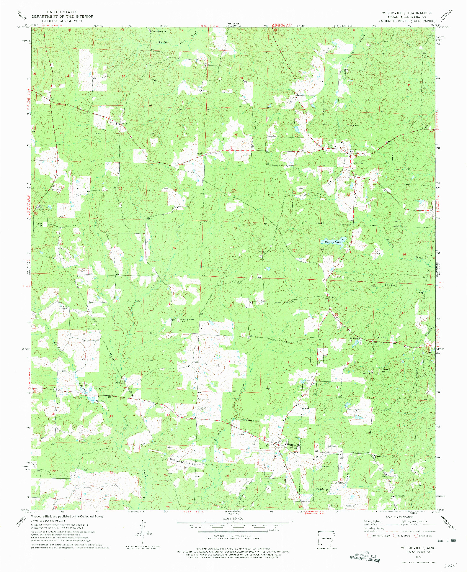 USGS 1:24000-SCALE QUADRANGLE FOR WILLISVILLE, AR 1973