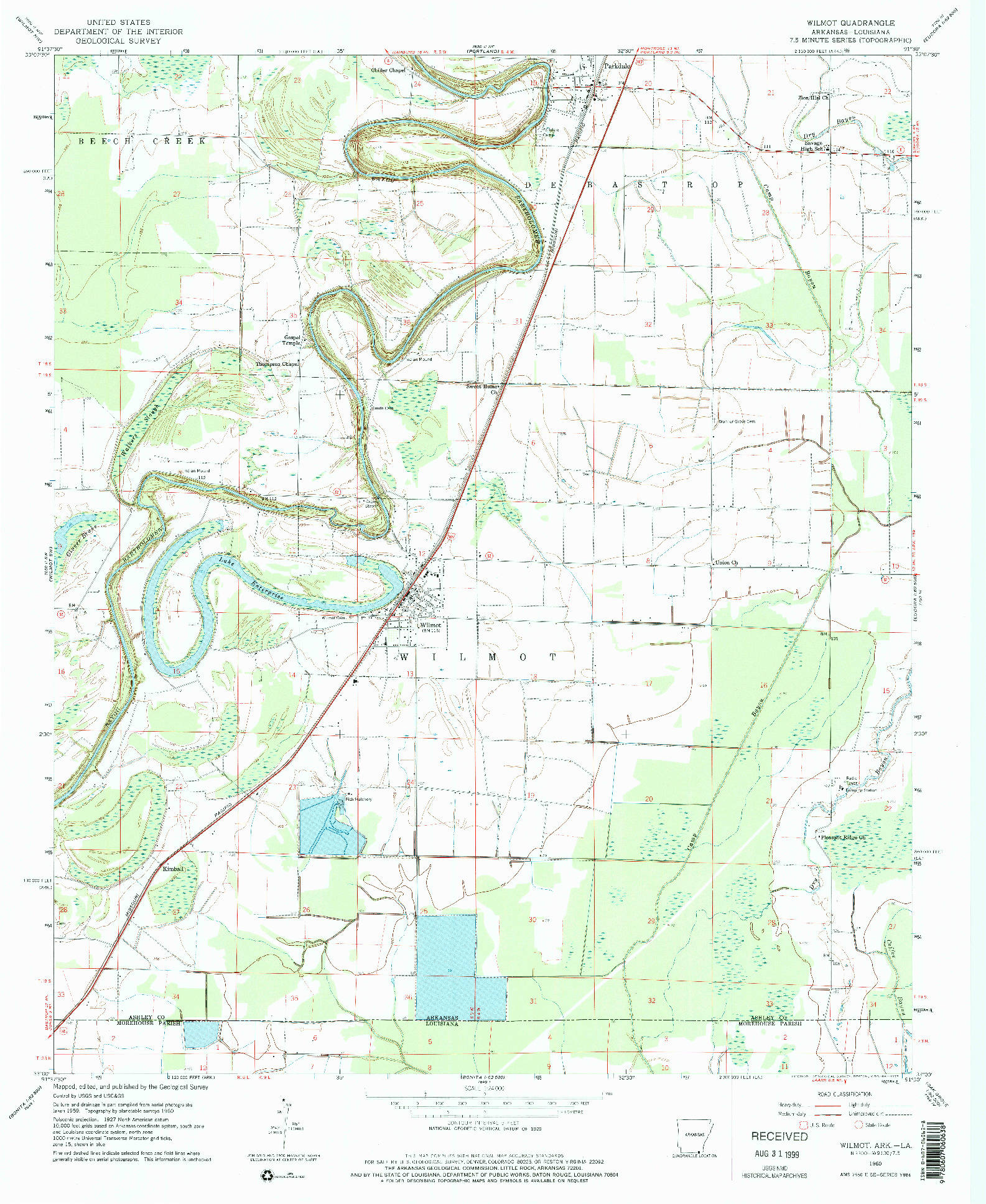 USGS 1:24000-SCALE QUADRANGLE FOR WILMOT, AR 1960