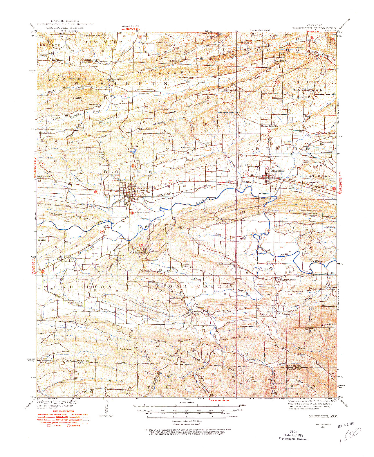 USGS 1:62500-SCALE QUADRANGLE FOR BOONEVILLE, AR 1934