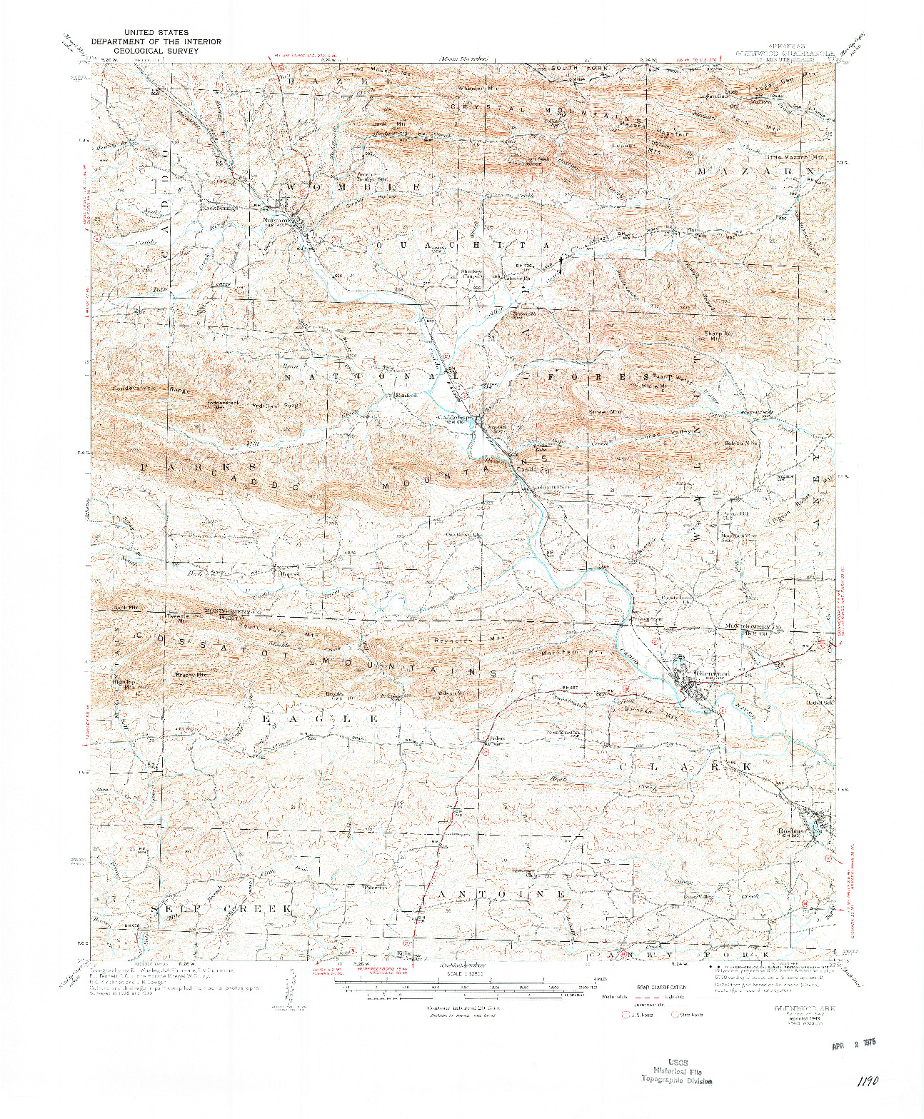 USGS 1:62500-SCALE QUADRANGLE FOR GLENWOOD, AR 1942