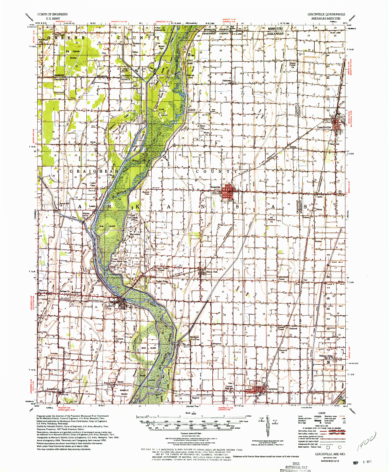 USGS 1:62500-SCALE QUADRANGLE FOR LEACHVILLE, AR 1956