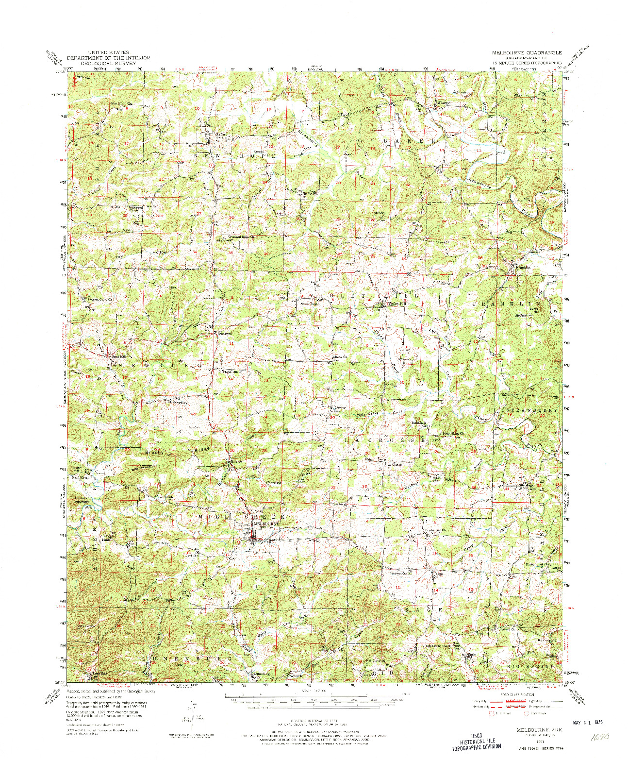 USGS 1:62500-SCALE QUADRANGLE FOR MELBOURNE, AR 1951